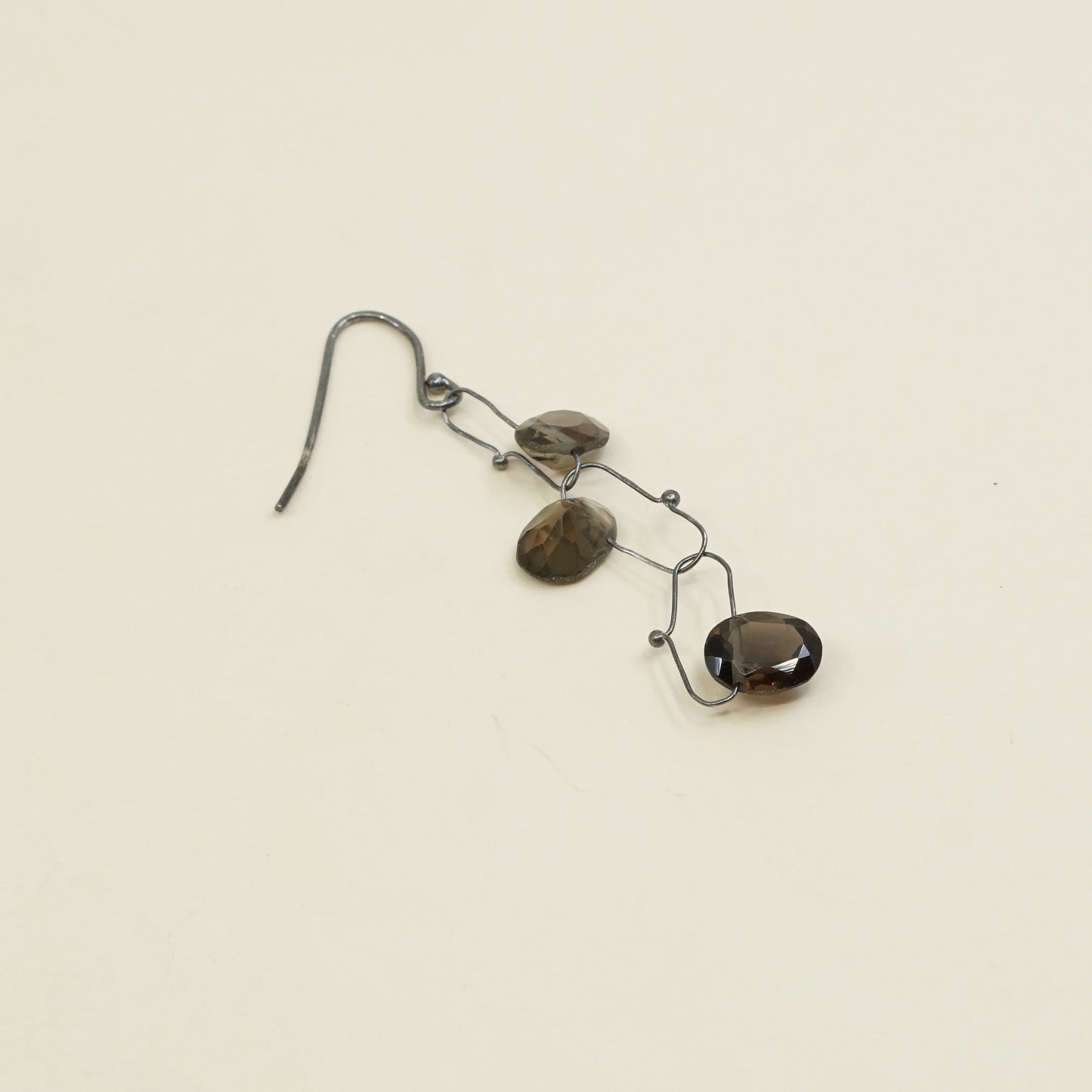 vtg Sterling silver handmade earrings, 925 w/ smoky topaz beads