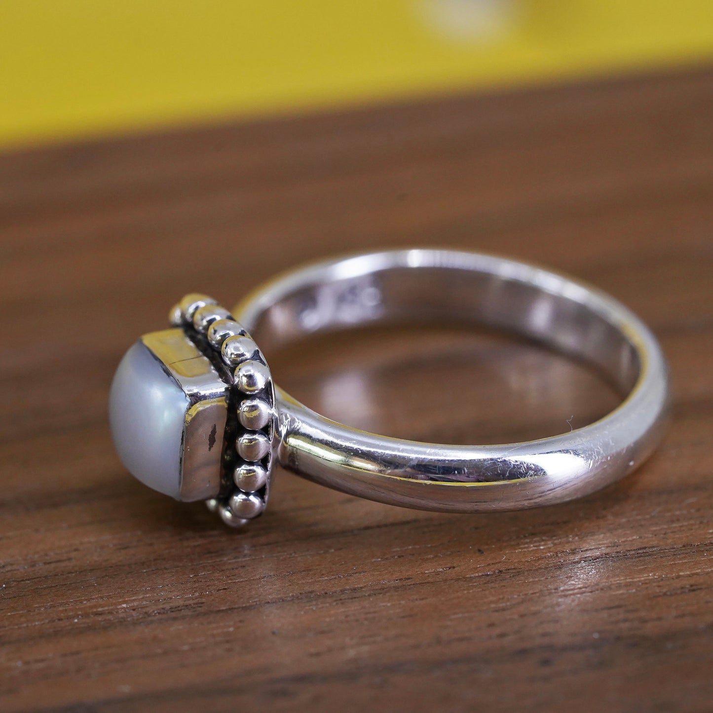 Size 10, retired Silpada Sterling 925 silver R1617 Button Frame Pearl Ring bead