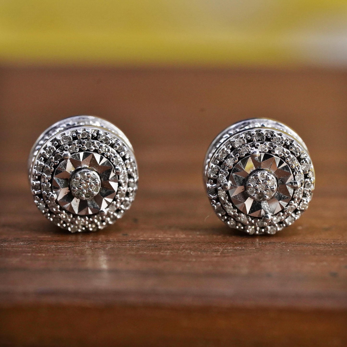 Vintage Sterling 925 silver cluster diamonds studs earrings