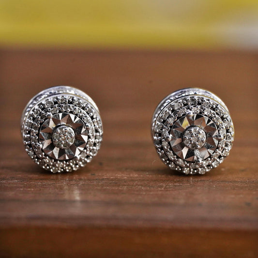 Vintage Sterling 925 silver cluster diamonds studs earrings