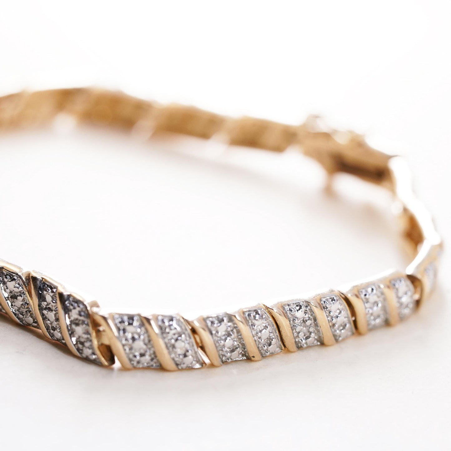 7.25”, vermeil gold sterling silver tennis bracelet 925 San Marco chain diamond