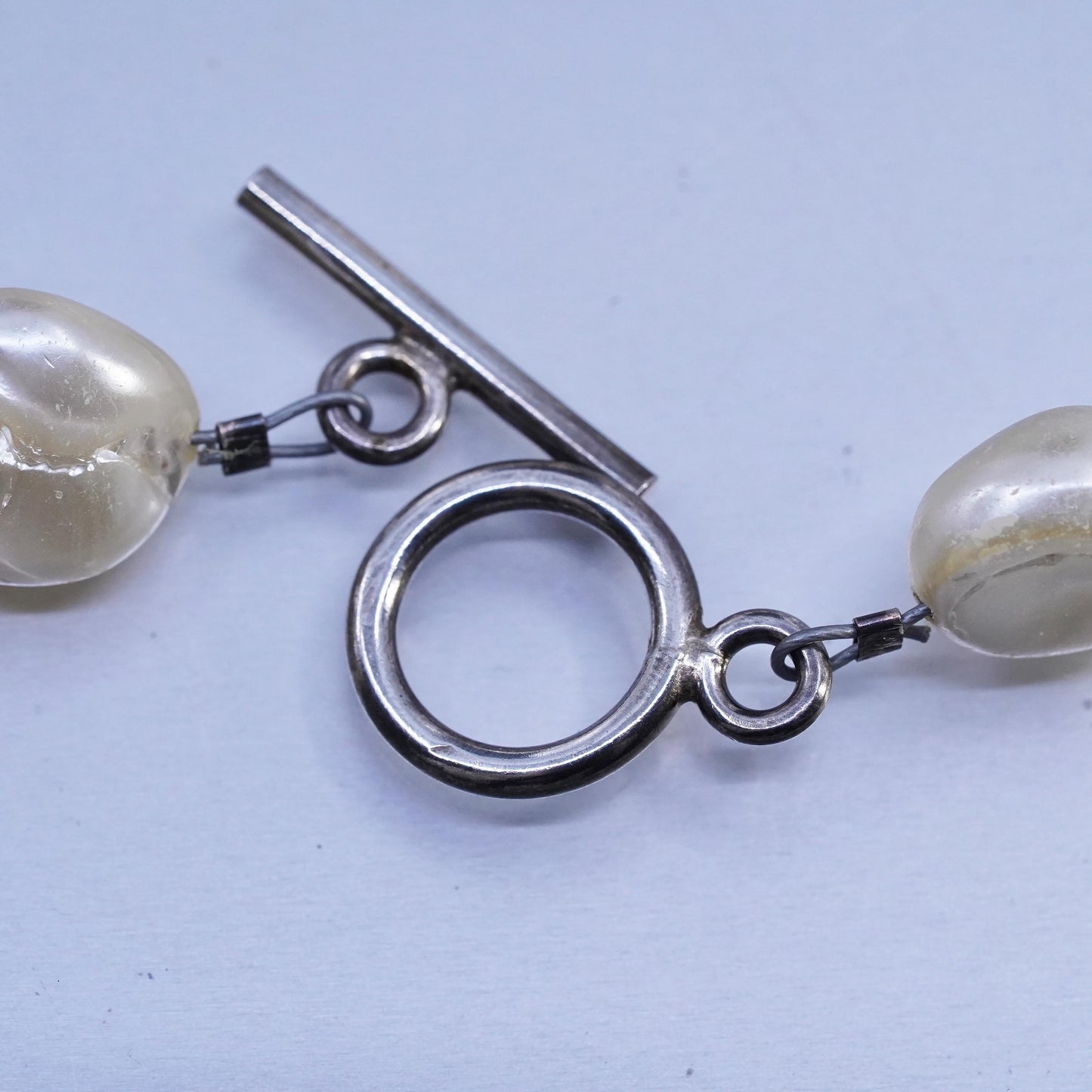 18" Vintage Sterling 925 silver handmade necklace chunky baroque pearl nuggets