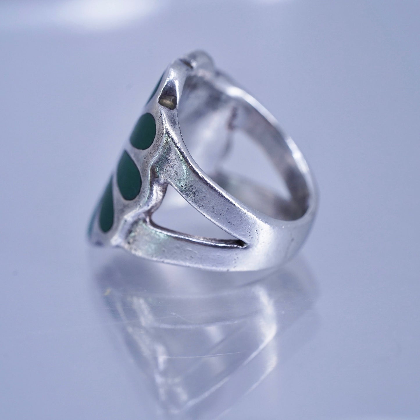 Size 4, Vintage southwestern Sterling 925 silver handmade flower ring turquoise