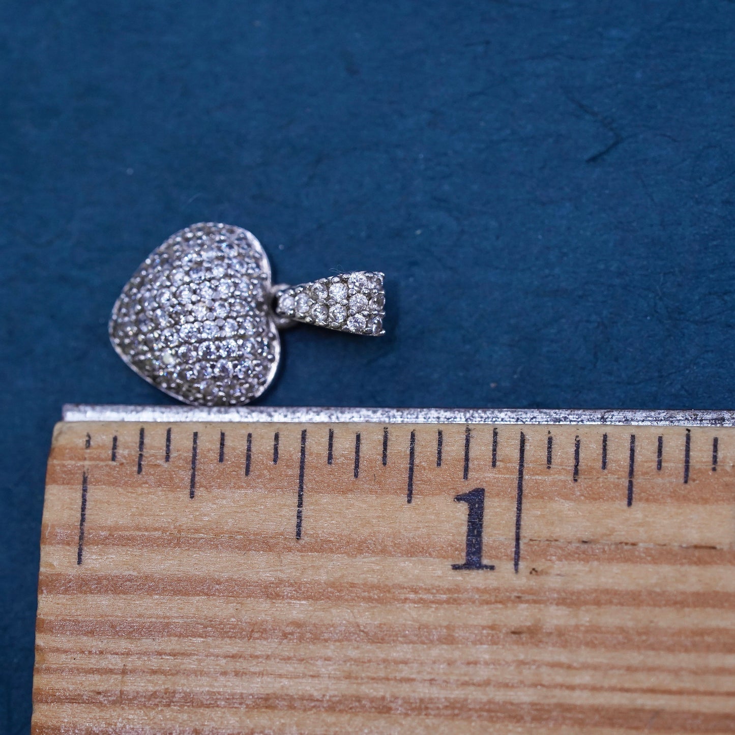 Vintage Sterling silver handmade pendant, 925 heart w/ cluster genuine diamond