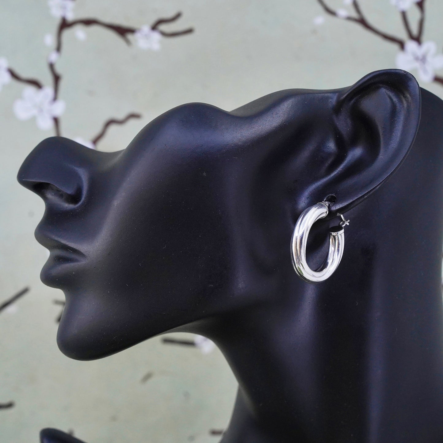 1", Vintage sterling silver loop earrings, twisted minimalist primitive hoops