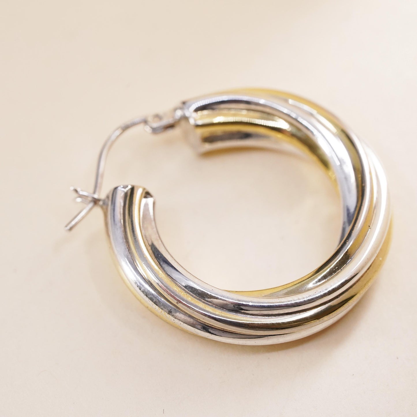1.25", Vintage sterling 925 silver single earring, minimalist twisted bold hoop