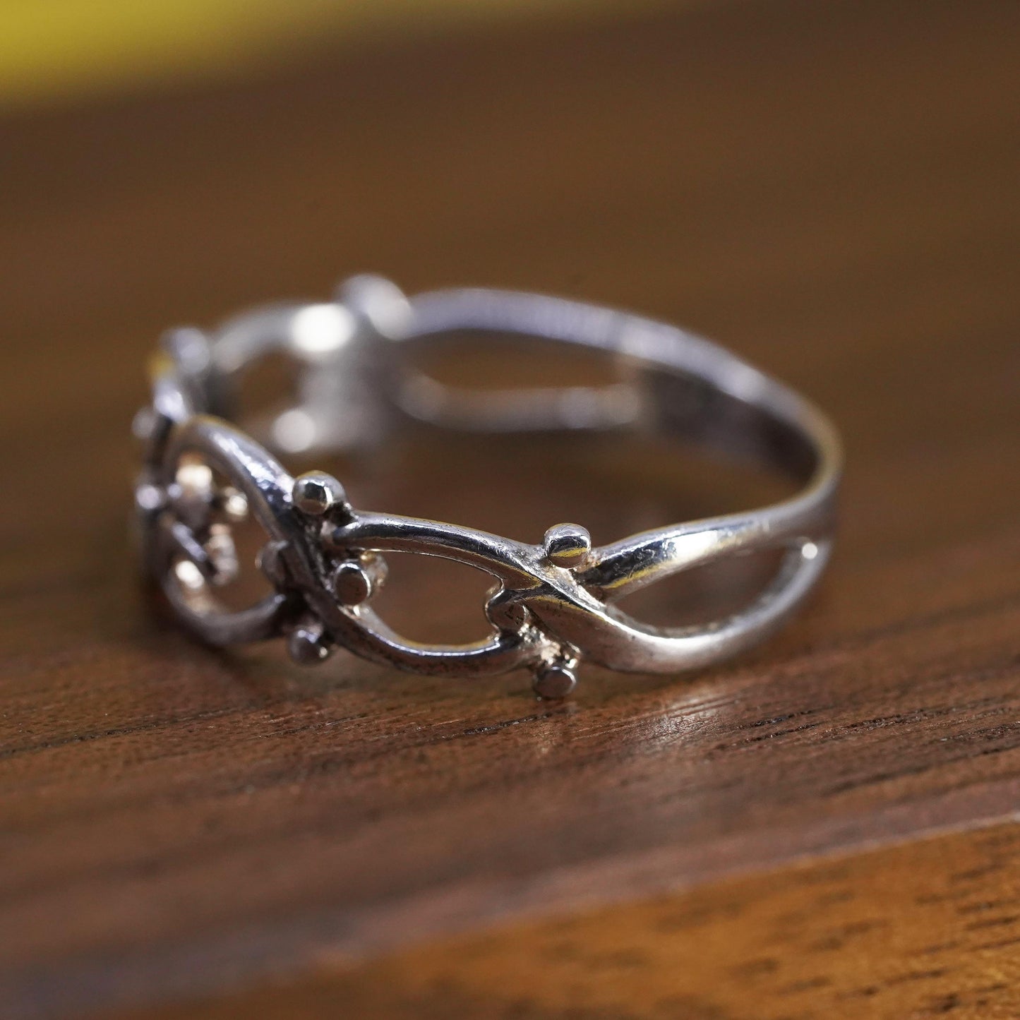 Size 8.5, Vintage sterling silver handmade ring, filigree heart 925 band