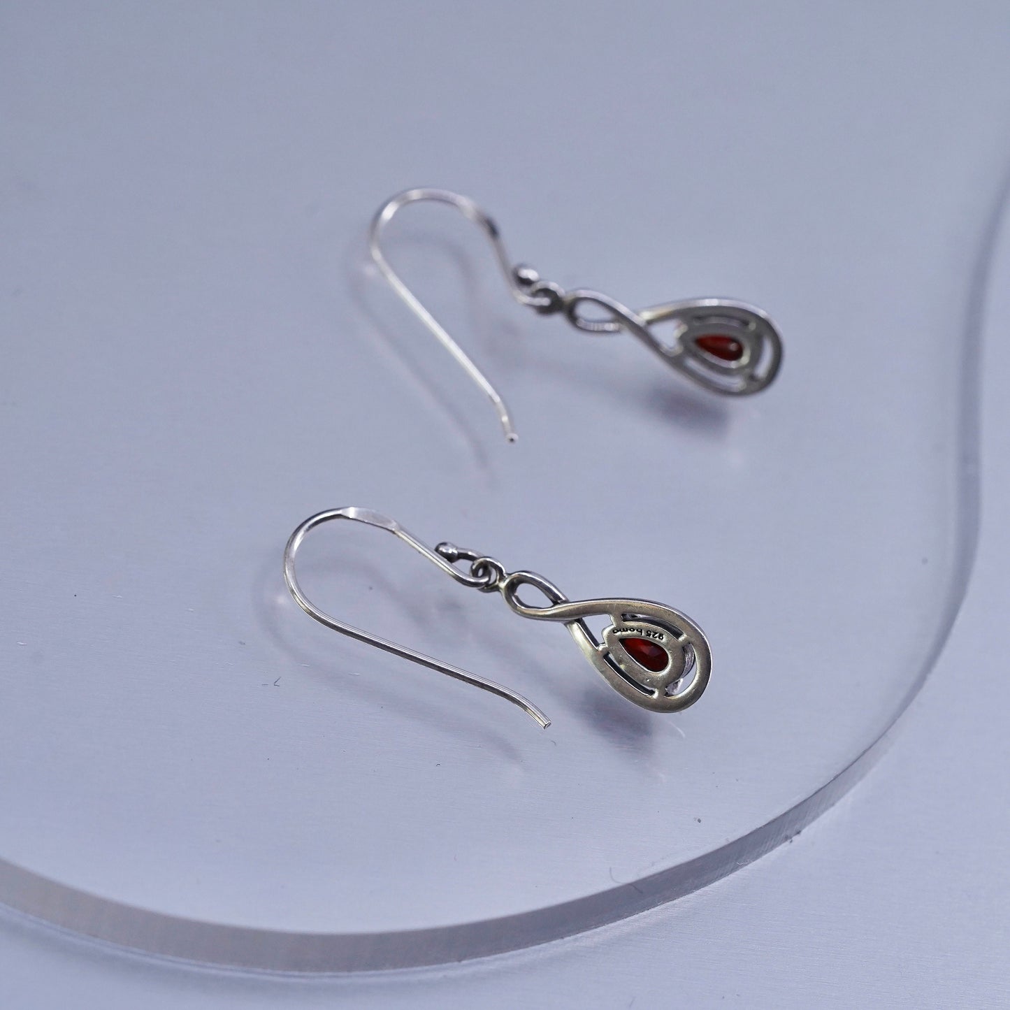 Vintage Boma Sterling 925 silver handmade teardrop earrings with garnet