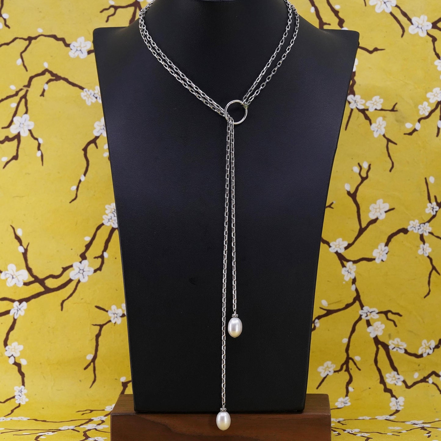 16", VTG Sterling 925 silver double strands oval chain choker necklace pearls