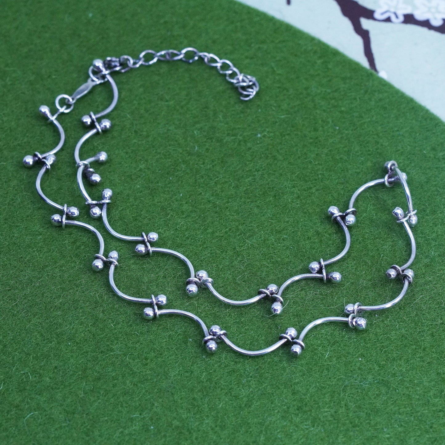 14+2", Vintage sterling silver chain with dna link, fine 925 silver necklace