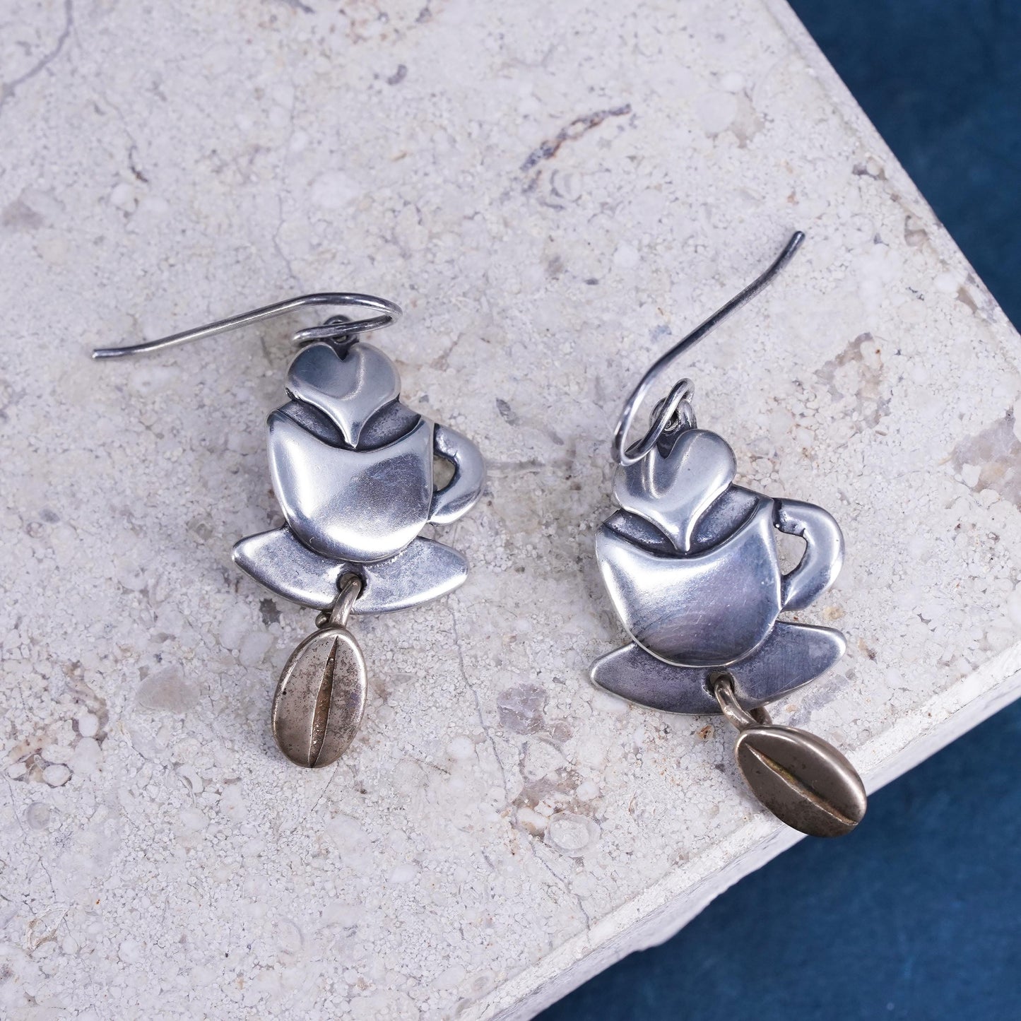 Southwestern sterling silver handmade earrings, 925 two tone cup coffee beans