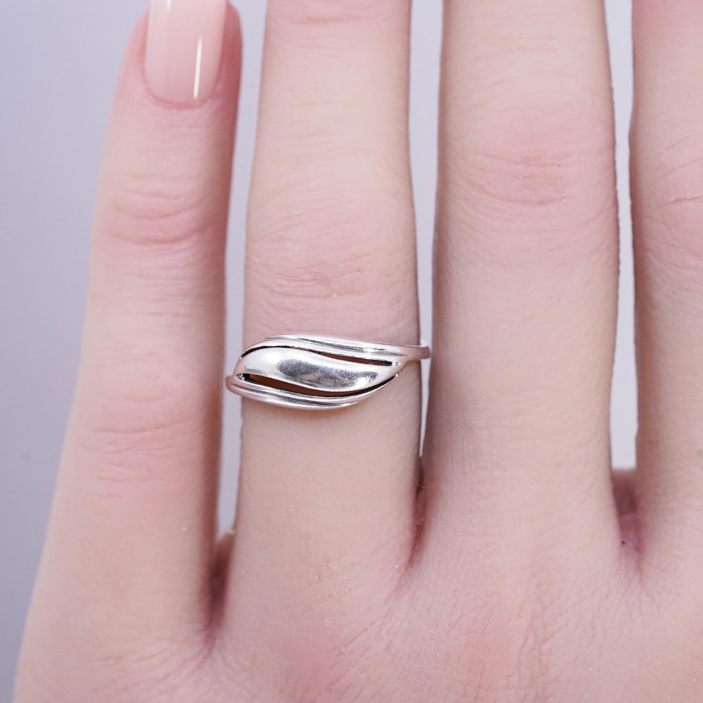 size 6.5, Vintage Sterling Silver Handmade Ring, 925 wave Band