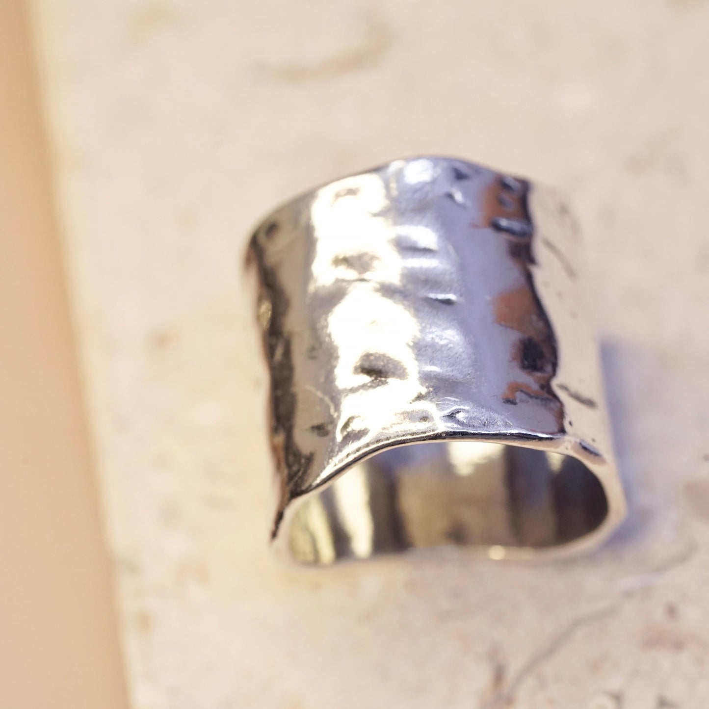 Size 6, vintage Sterling silver handmade ring, modern hammered 925 wide band