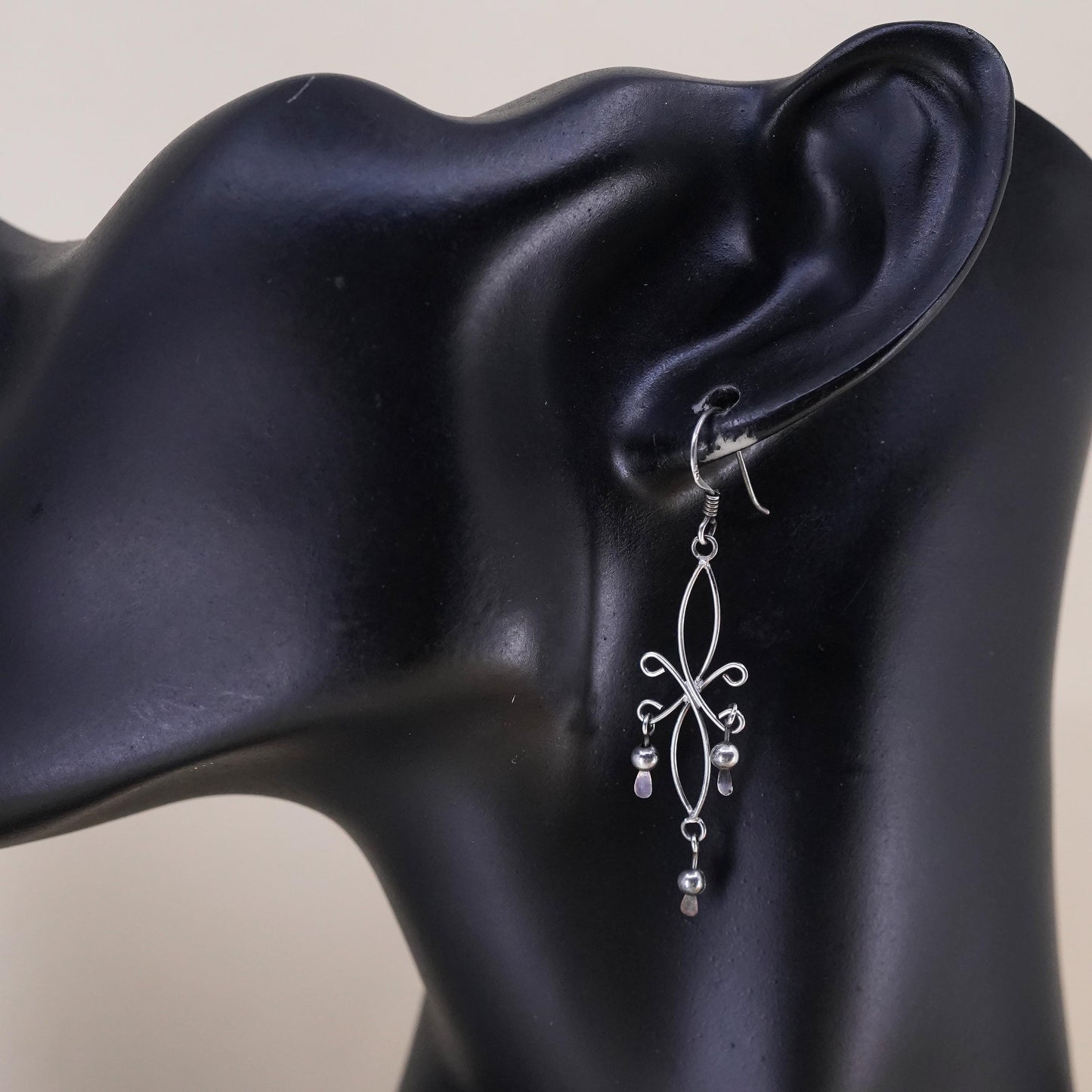 Vintage Sterling silver handmade earrings, 925 silver wired dangles
