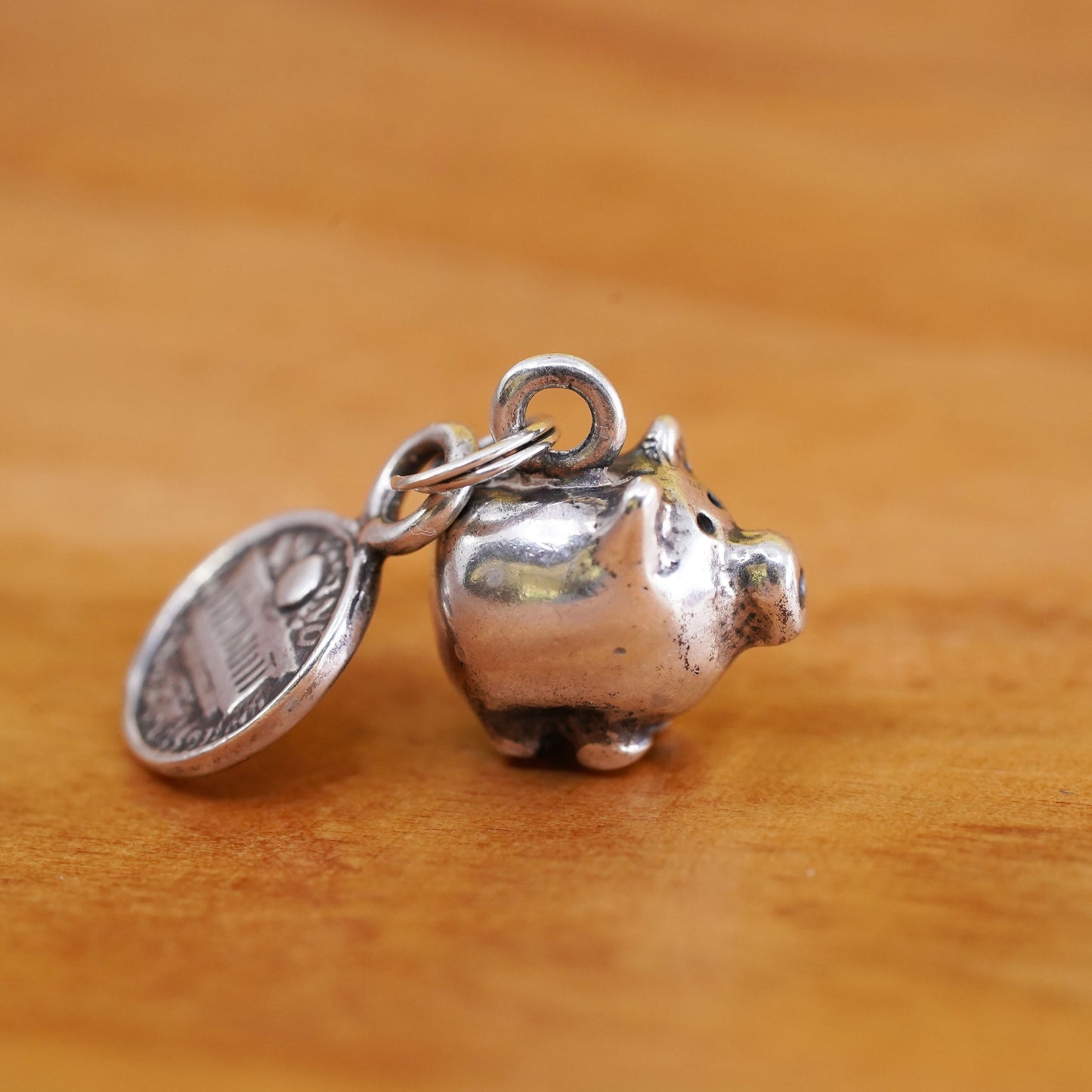 Vintage jewelry, Sterling Silver Handmade Pendant, 925 dollar piggy bank charm
