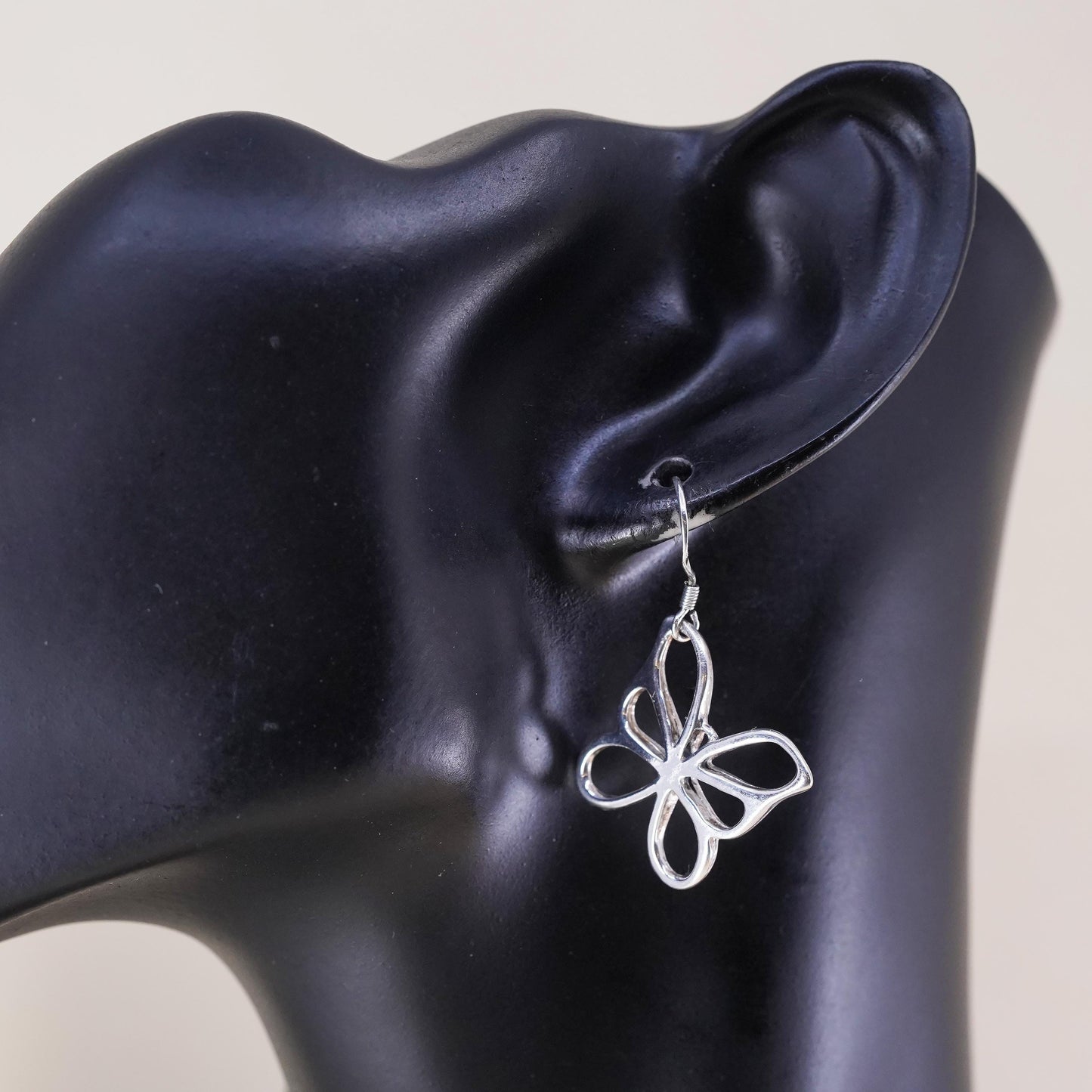Vintage sterling silver handmade earrings, 925 silver butterfly