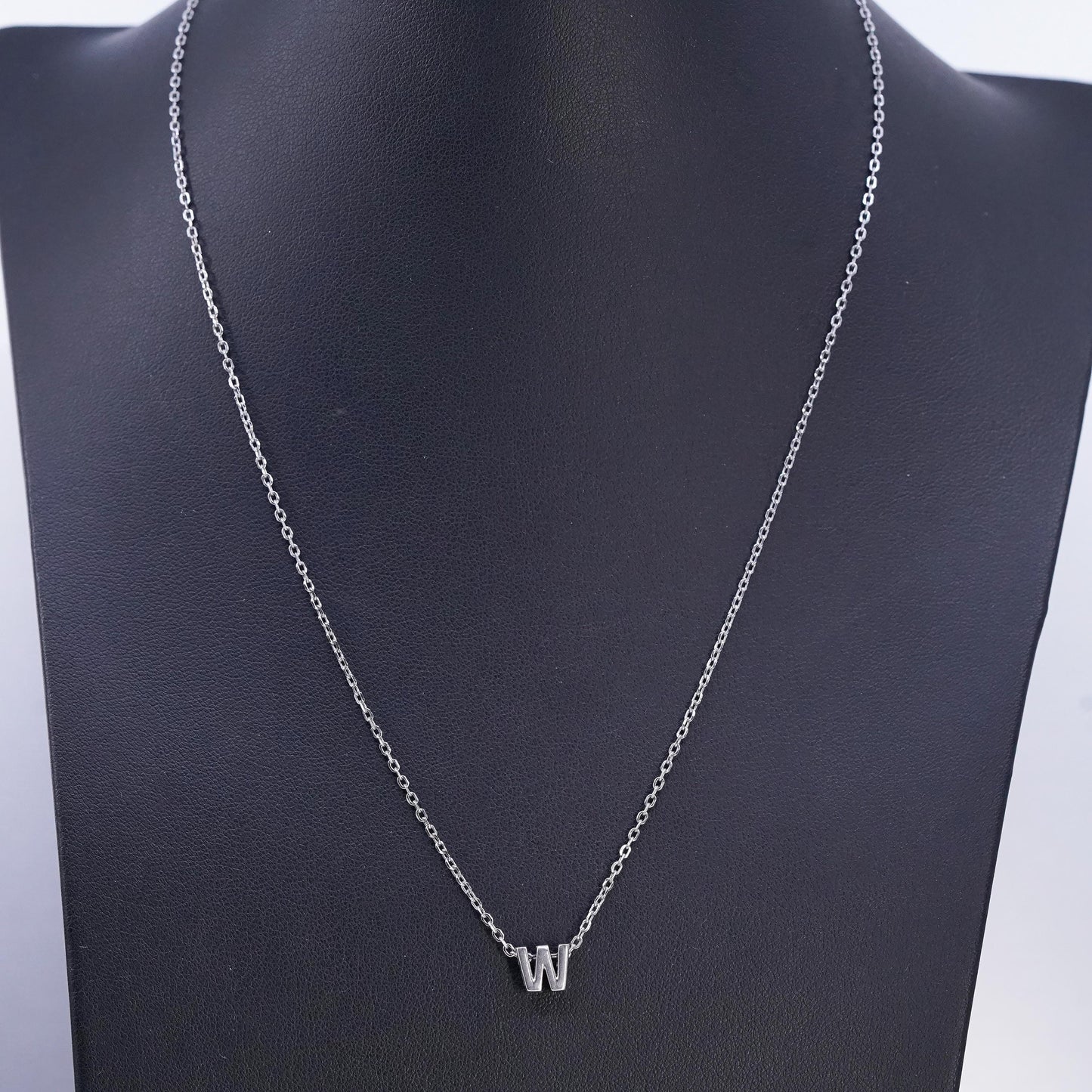16+2" Sterling silver necklace, 925 flatten circle chain with letter M pendant