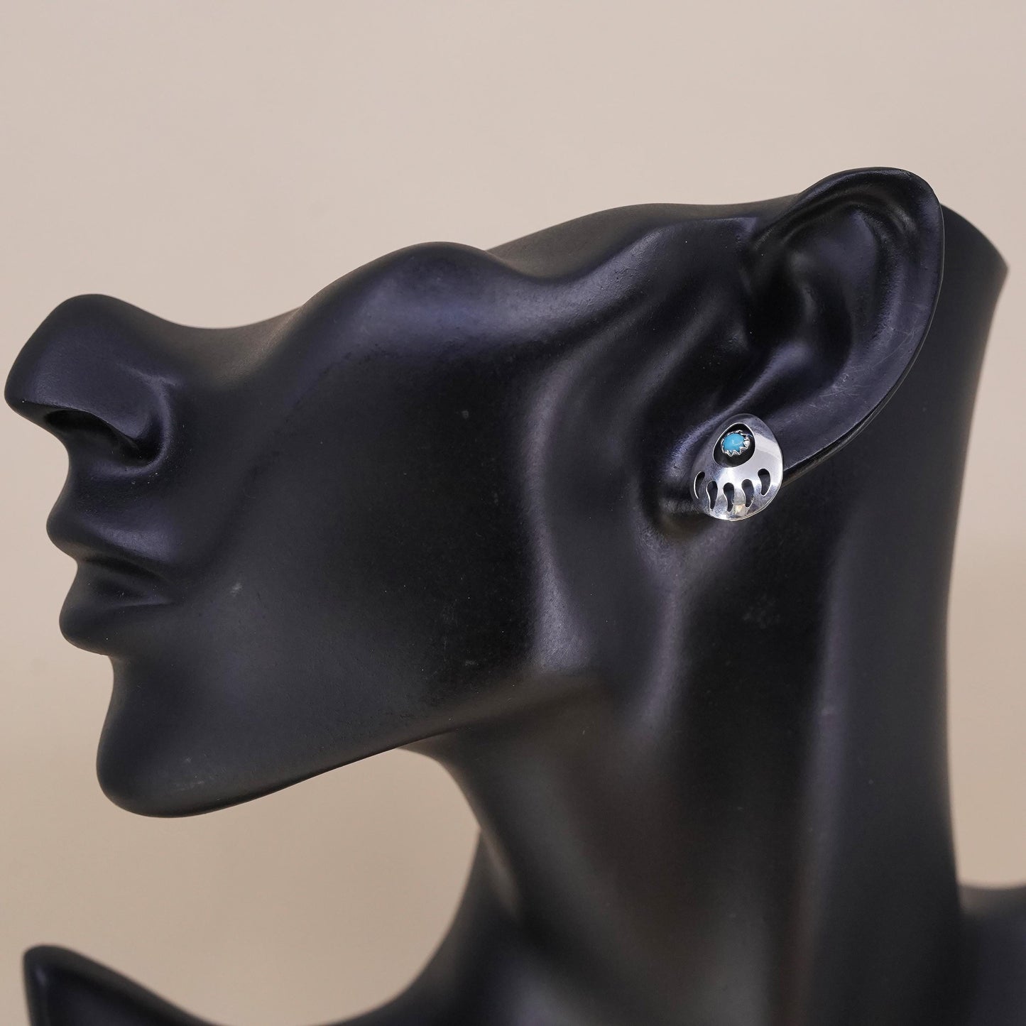 southwestern Sterling 925 silver bear paw stud with turquoise, single earring