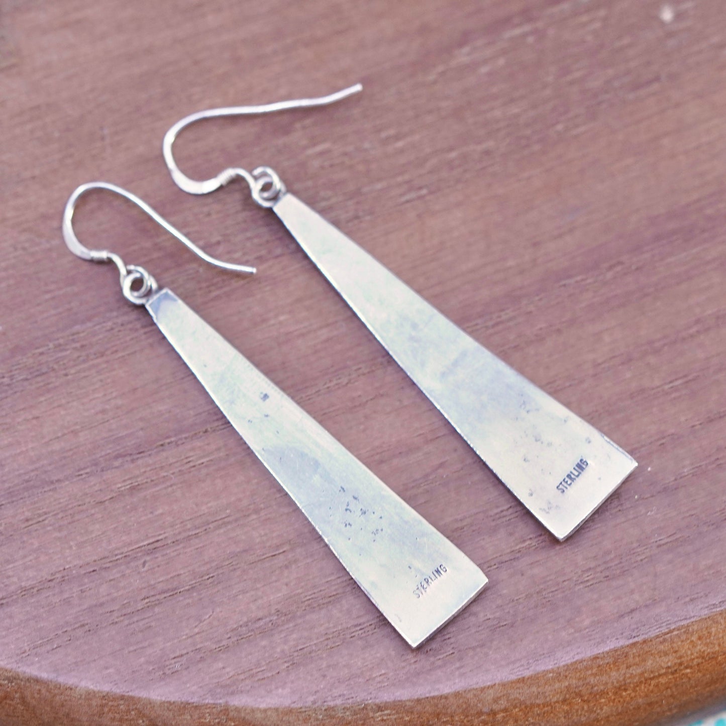 Native American designer sterling 925 silver handmade patterned long earrings