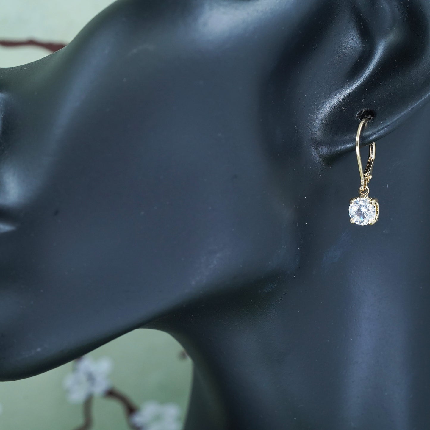 Vintage vermeil gold over sterling 925 silver handmade earrings with round CZ