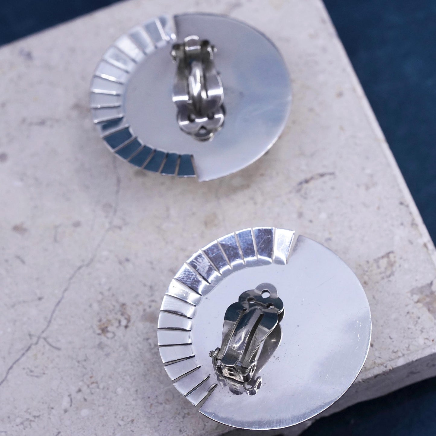 two tone Mexican Sterling silver earrings, 925 sun circle clip on brass cable