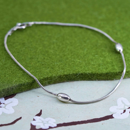 7.75”, 1mm, Vintage sterling silver bracelet, 925 snake chain anklet with beads