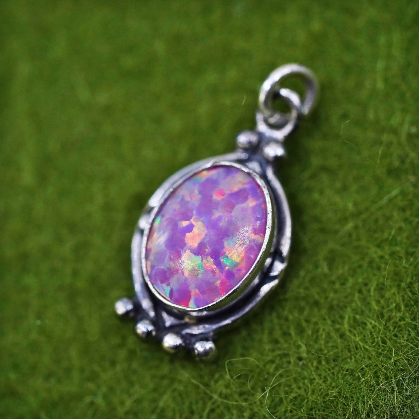 Vintage Sterling 925 silver handmade pendant with fire opal