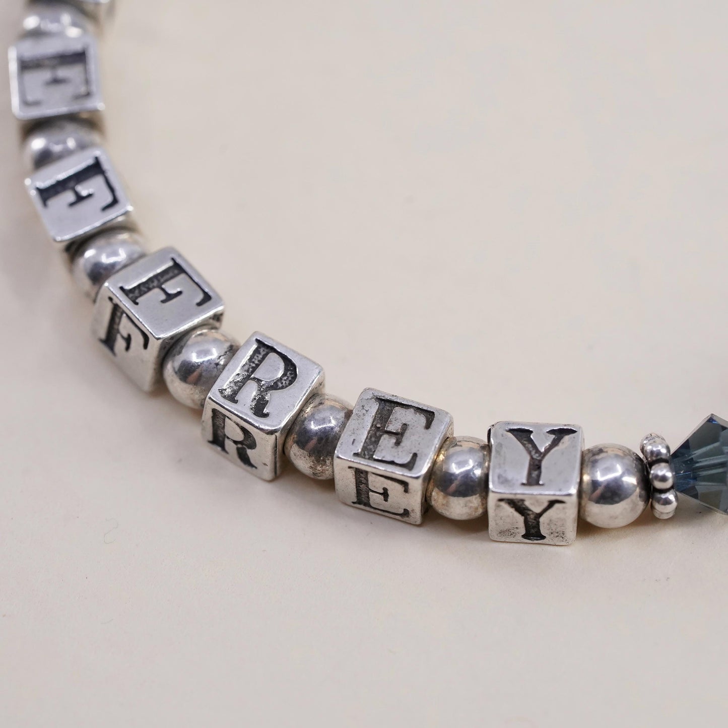 7", Sterling 925 Silver beads bracelet name Bria Jeffery cubes toggle closure