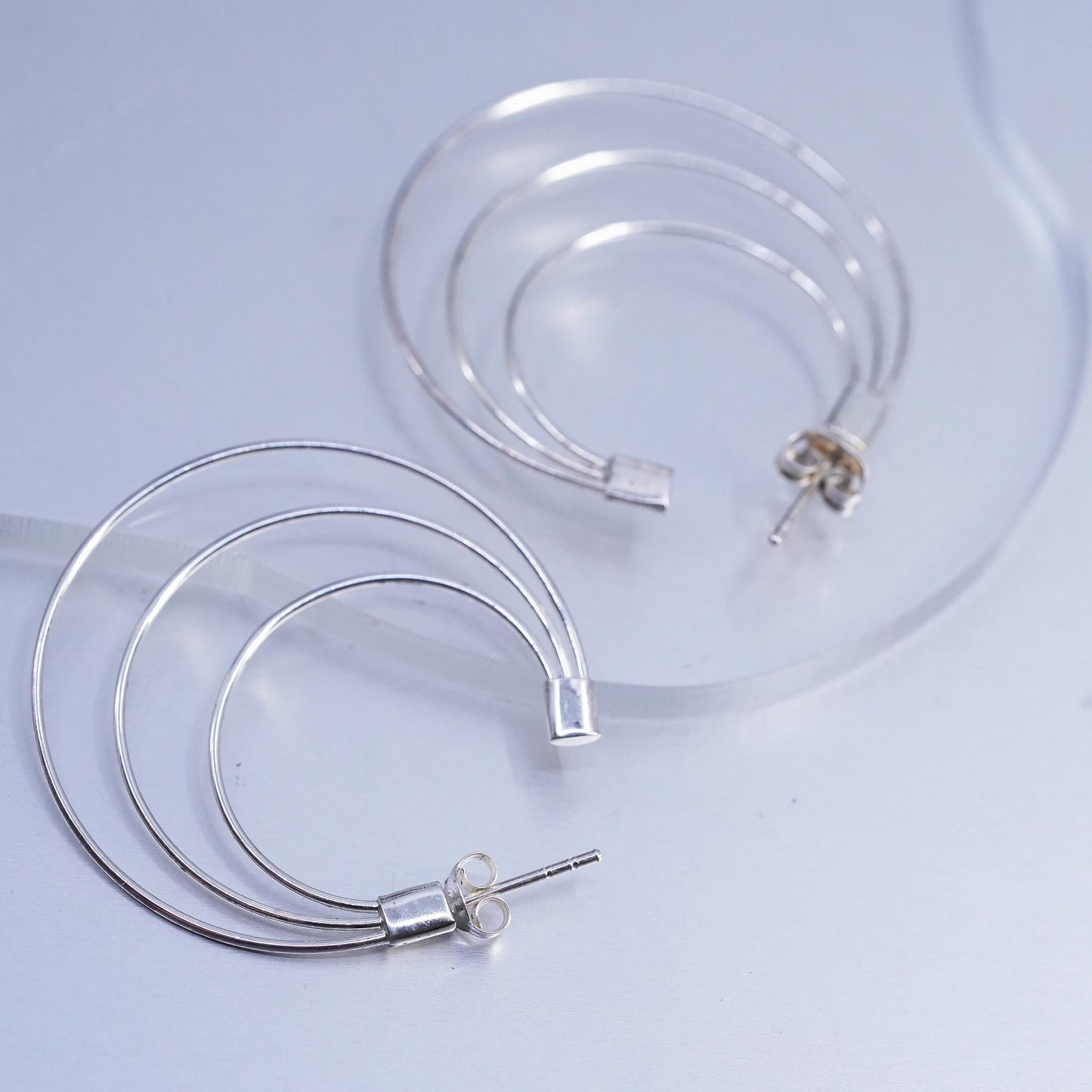 1.5", Vintage Sterling silver Handmade hoops, 925 huggie wired earrings