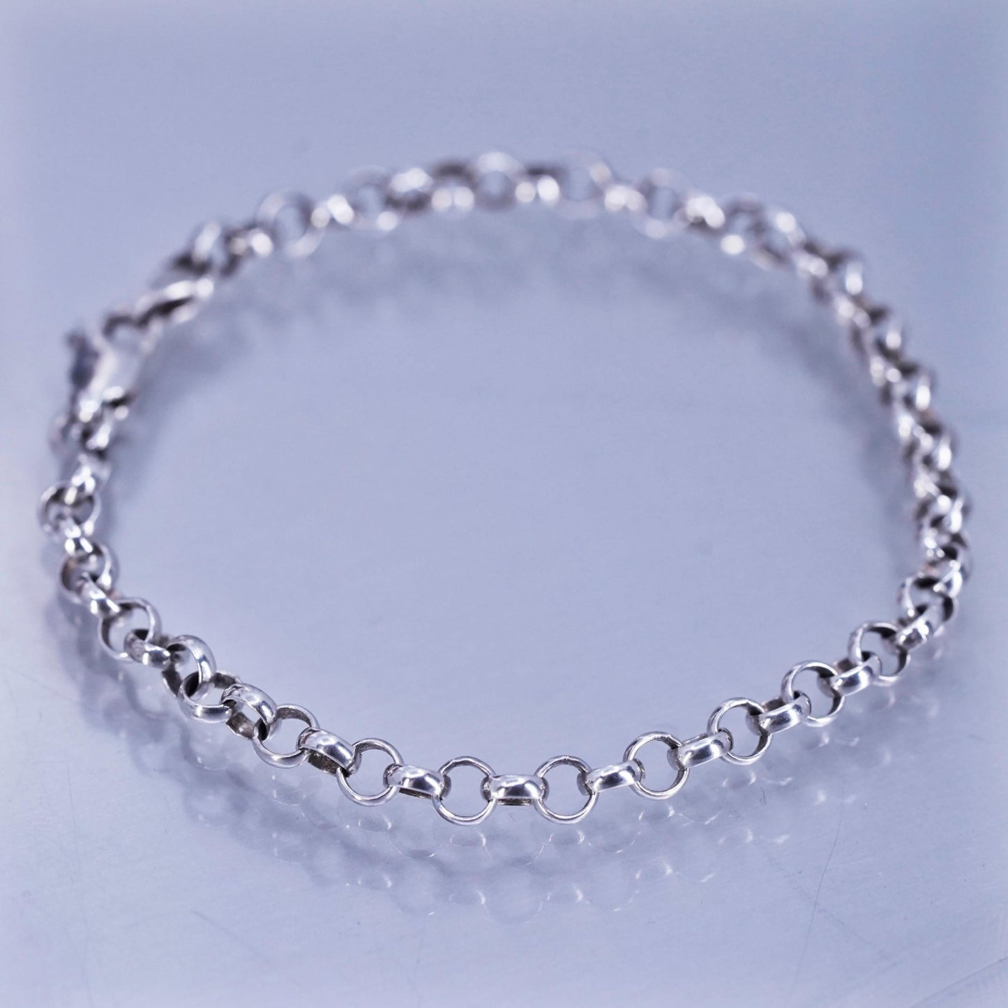 6.75” 4mm, vintage Sterling silver handmade bracelet, 925 bold circle chain