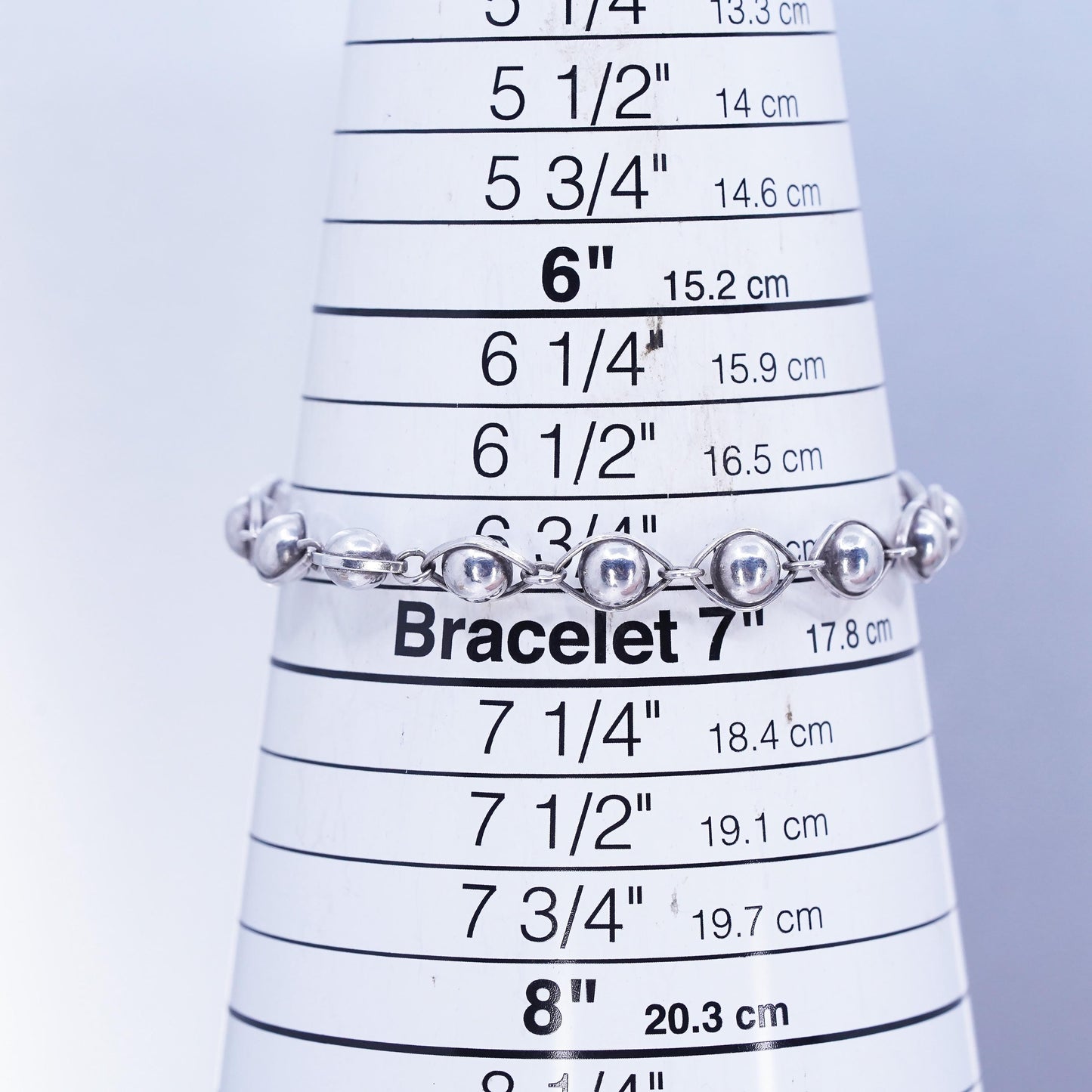 6.75”, Vintage Sterling 925 silver handmade bracelet, chain with 6mm beads