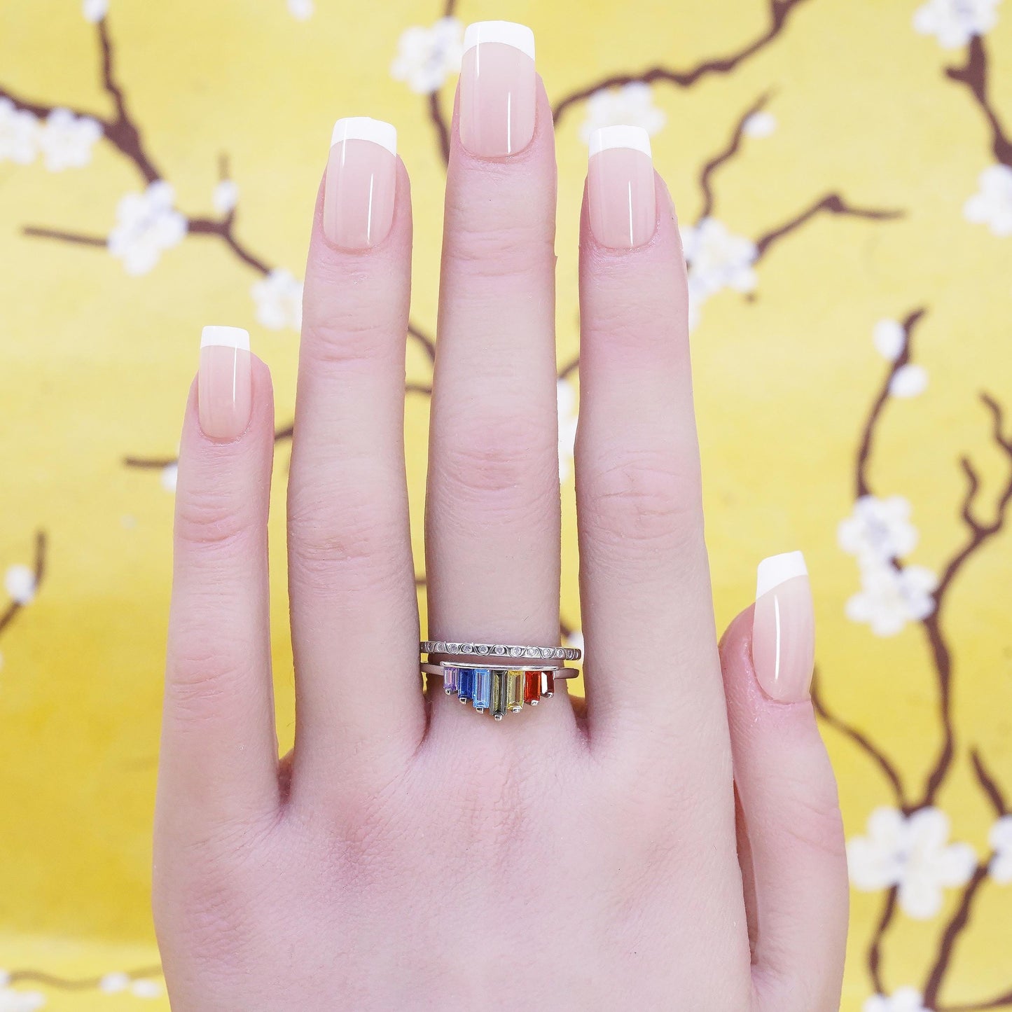 Rainbow Baguette Sterling Silver 925 Rings, Rainbow Crown Ring, Pride Jewelry