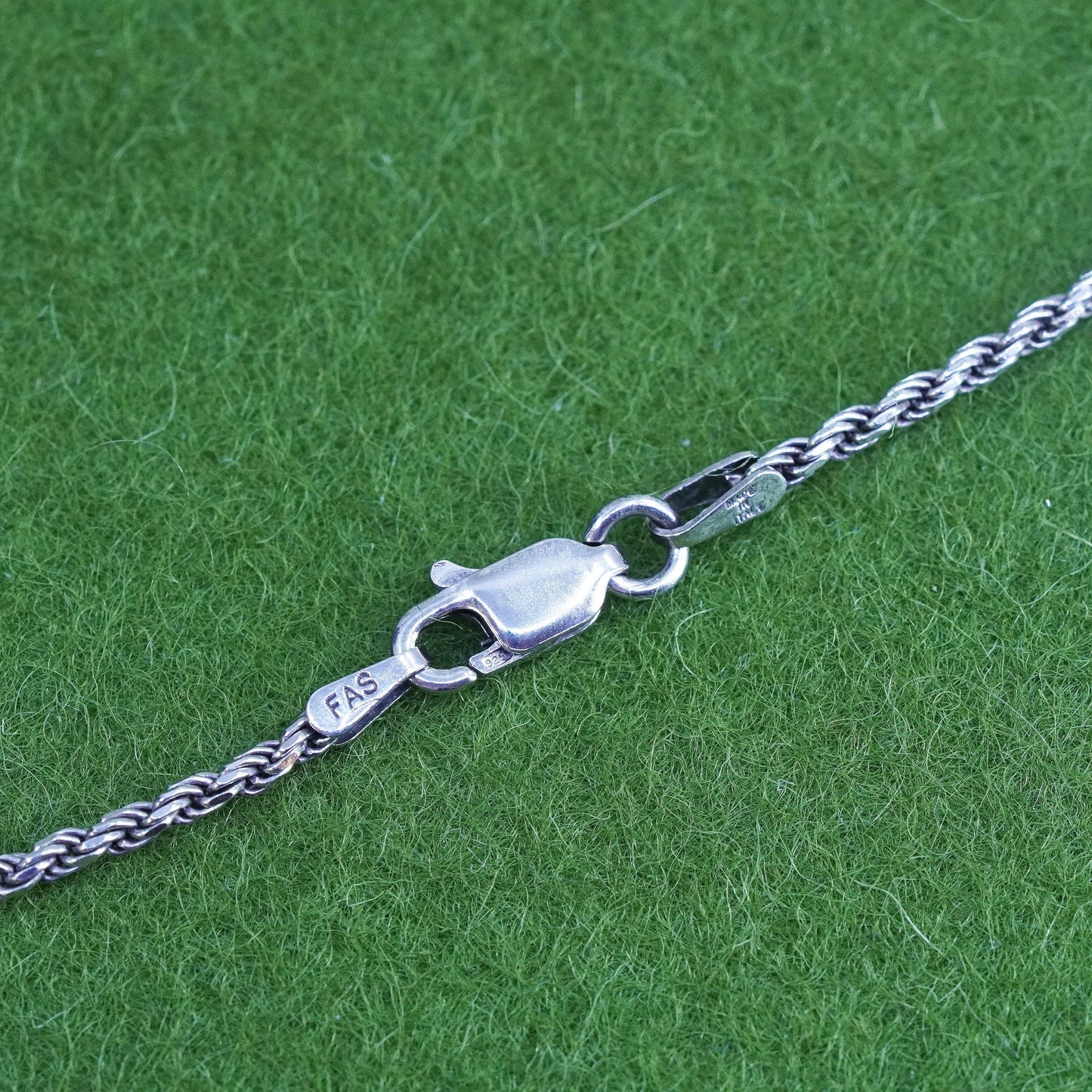 24", 2mm, vintage Italy Sterling silver necklace, 925 diamond cut rope chain