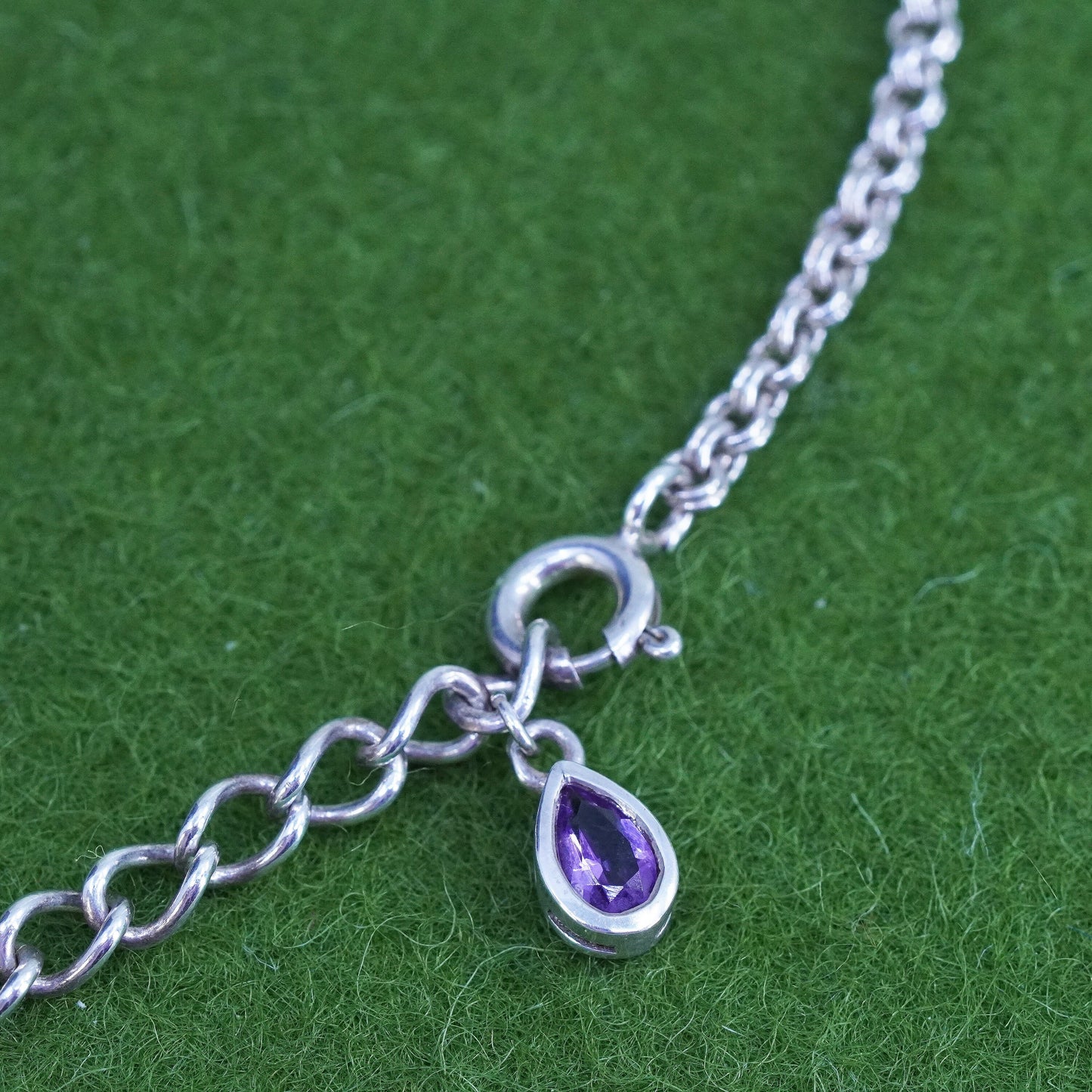 16+2", veg Sterling 925 silver handmade necklace with teardrop amethyst pendant