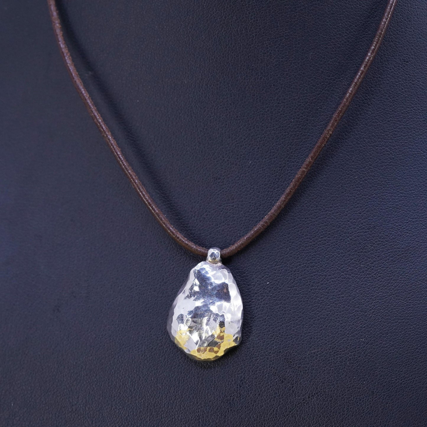16”, Silpada leather necklace, brown leather choker with 925 teardrop pendant