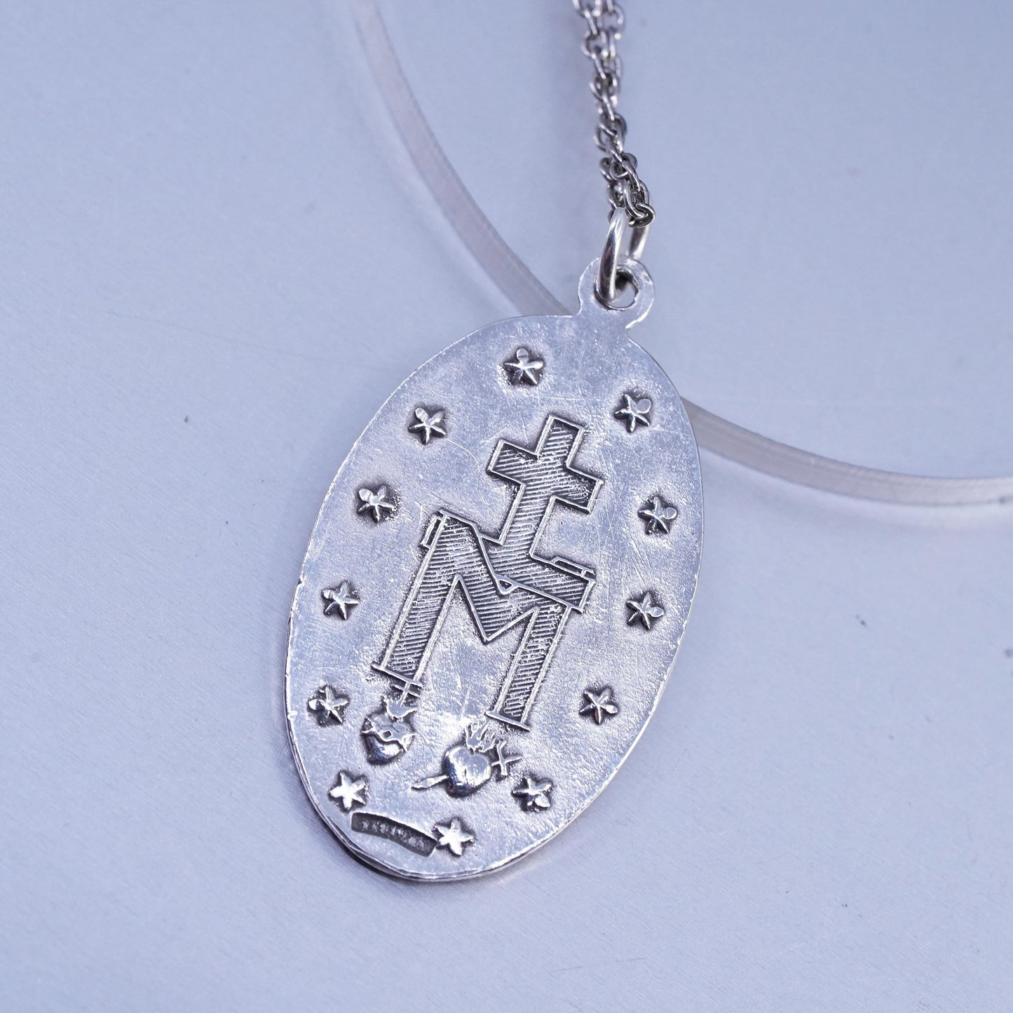 Vintage sterling 925 silver handmade necklace with Virgin Mary pendant pendant