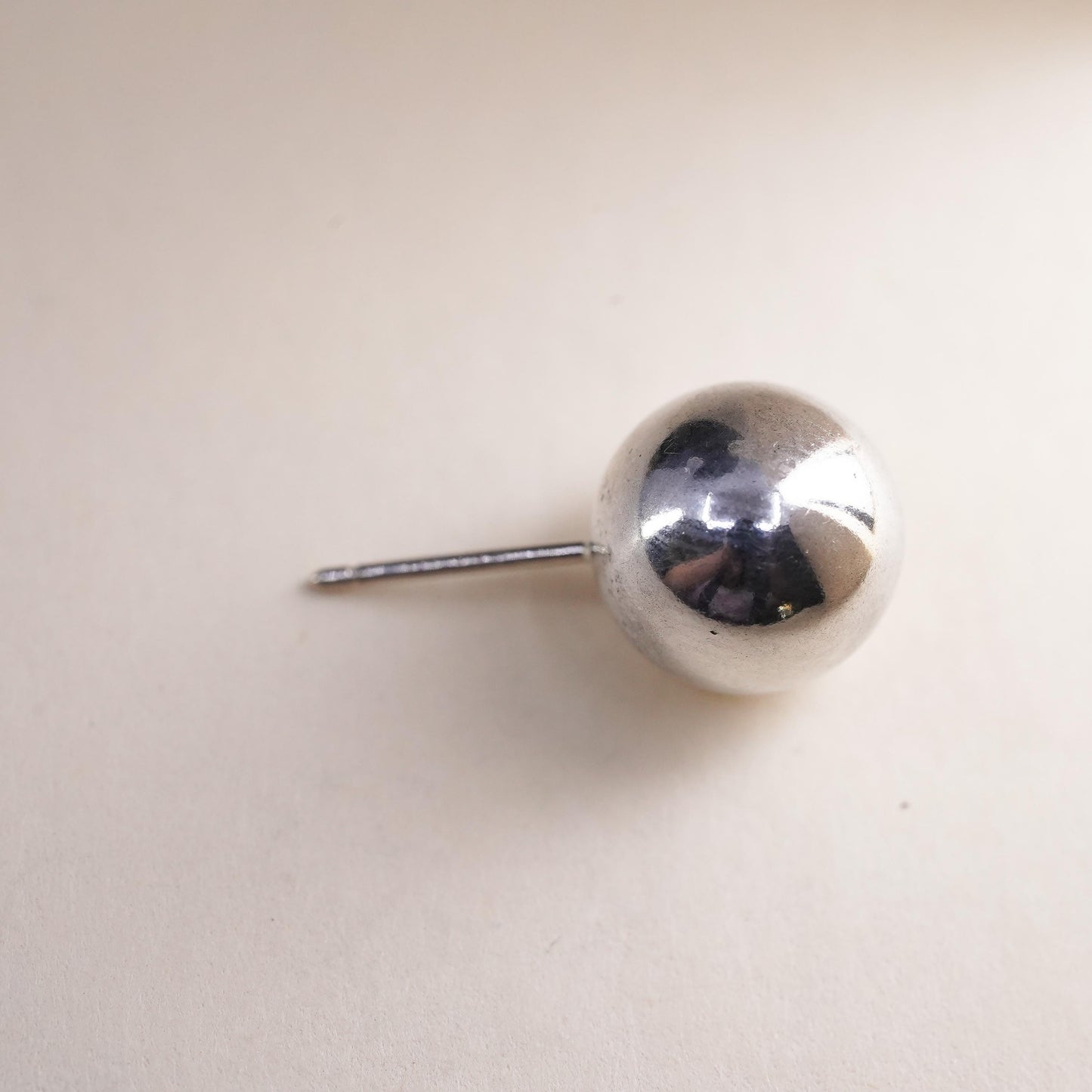 Vintage handmade single earring. Sterling 925 silver 10mm beads stud