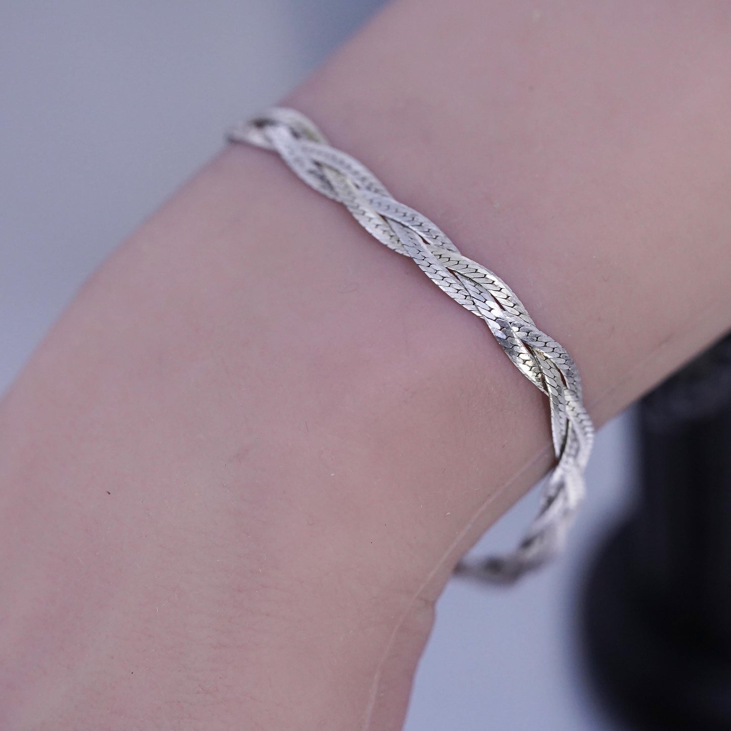 6.75" Italian Sterling 925 silver bracelet, woven braided herringbone chain