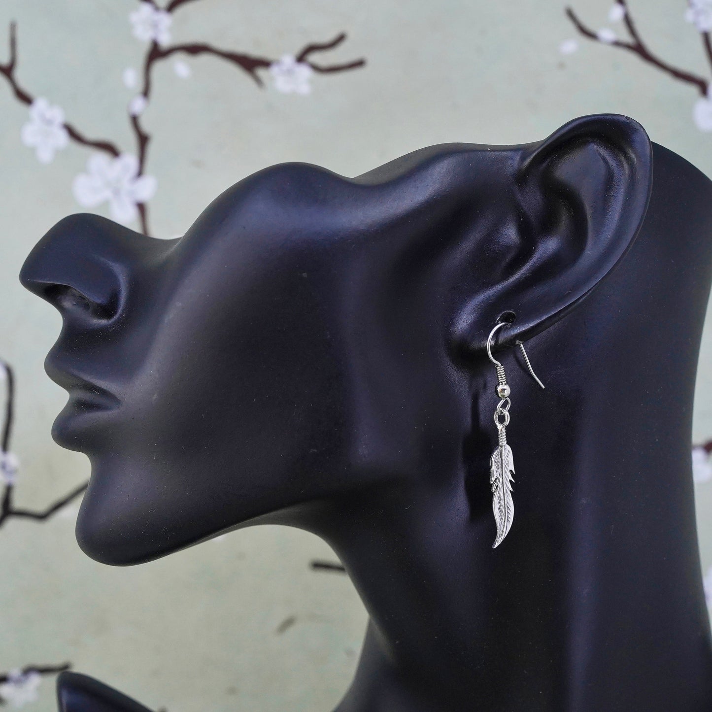 Native American southwestern Sterling 925 silver handmade feather drop earrings