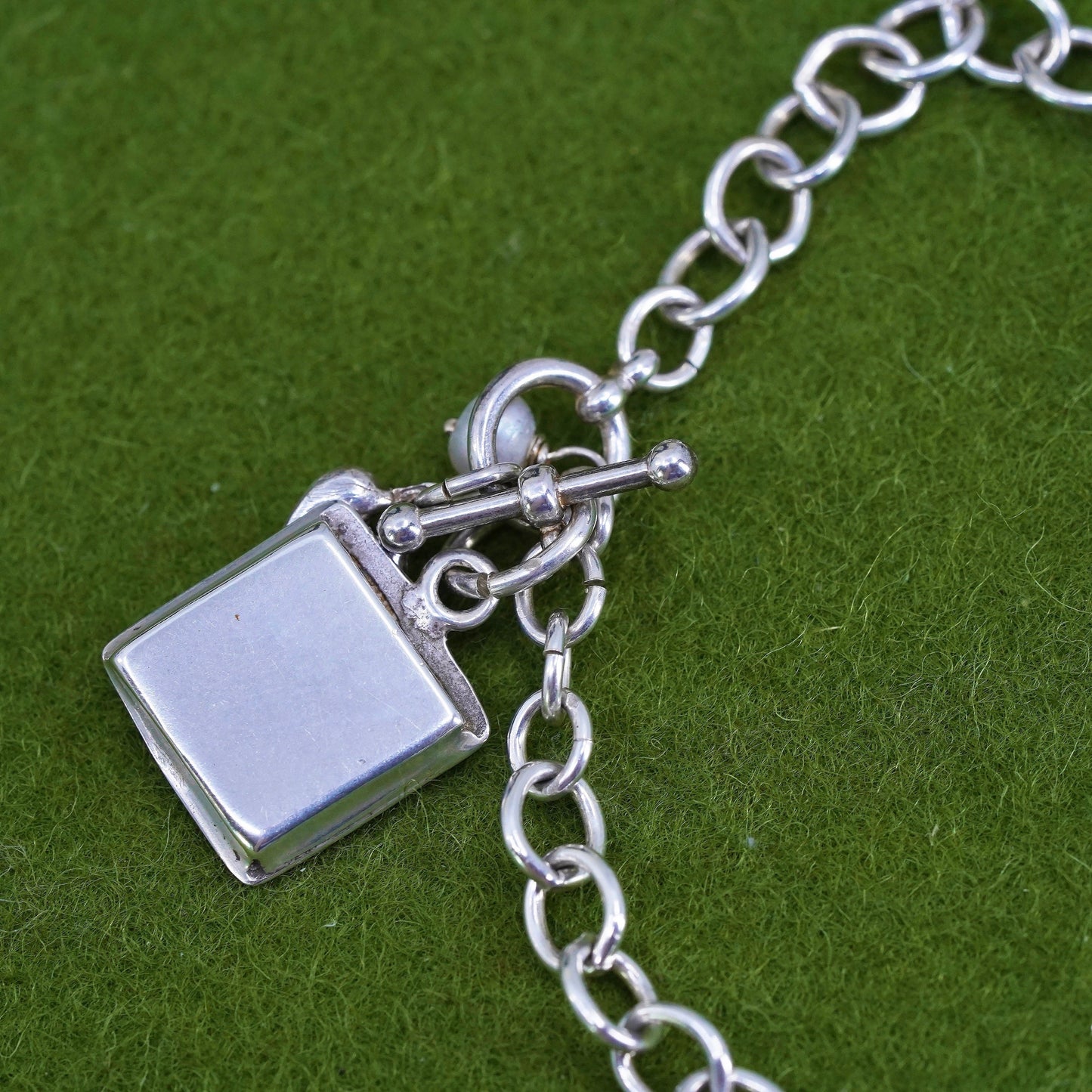 6.75”, Vintage sterling silver circle chain, 925 bracelet square photo charms