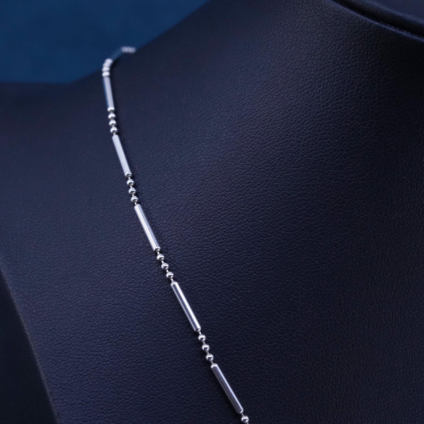 16”, 1mm, vintage Sterling silver handmade necklace, 925 bar beads chain