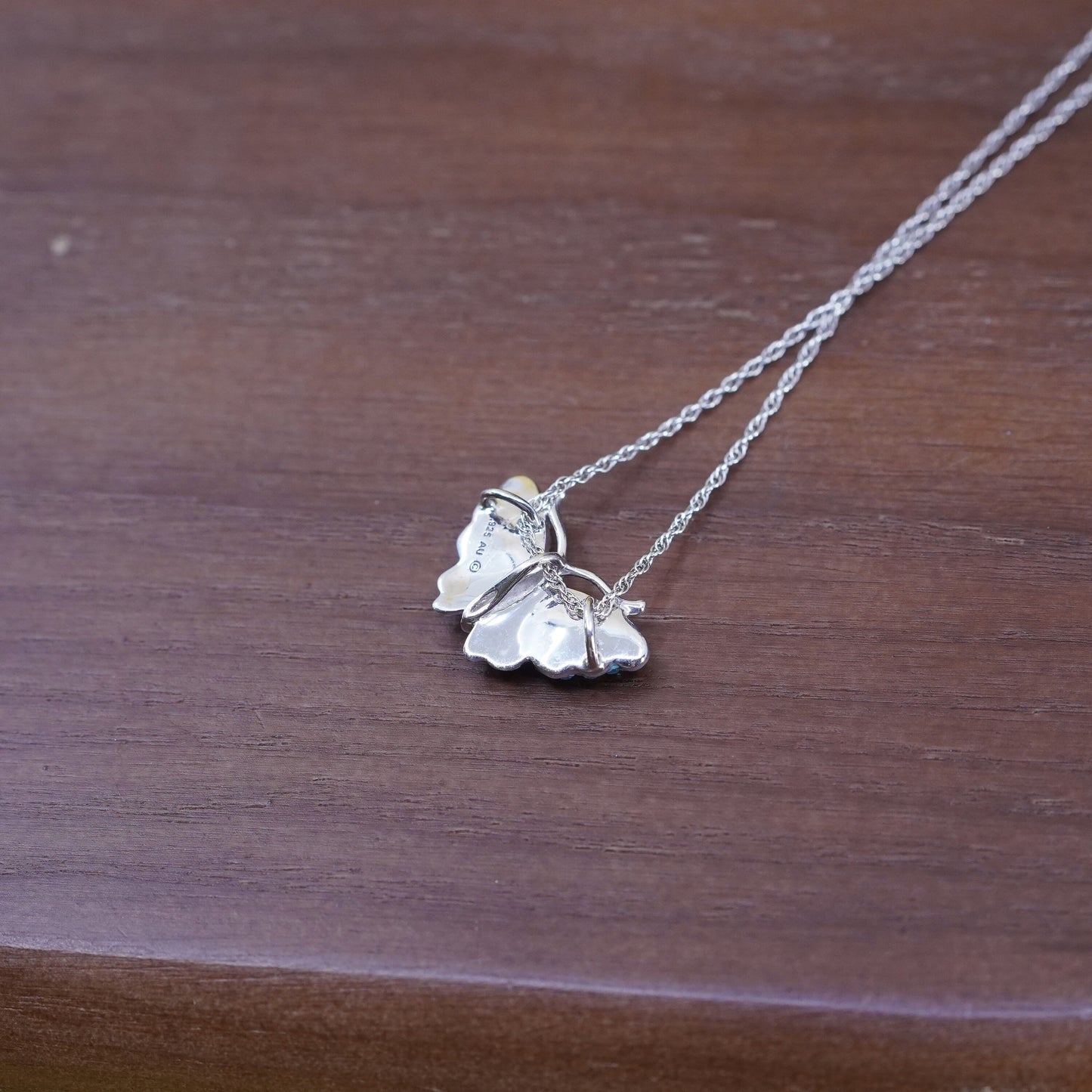 18”, Sterling silver necklace, 925 Singapore rope chain w/ butterfly pendant cz