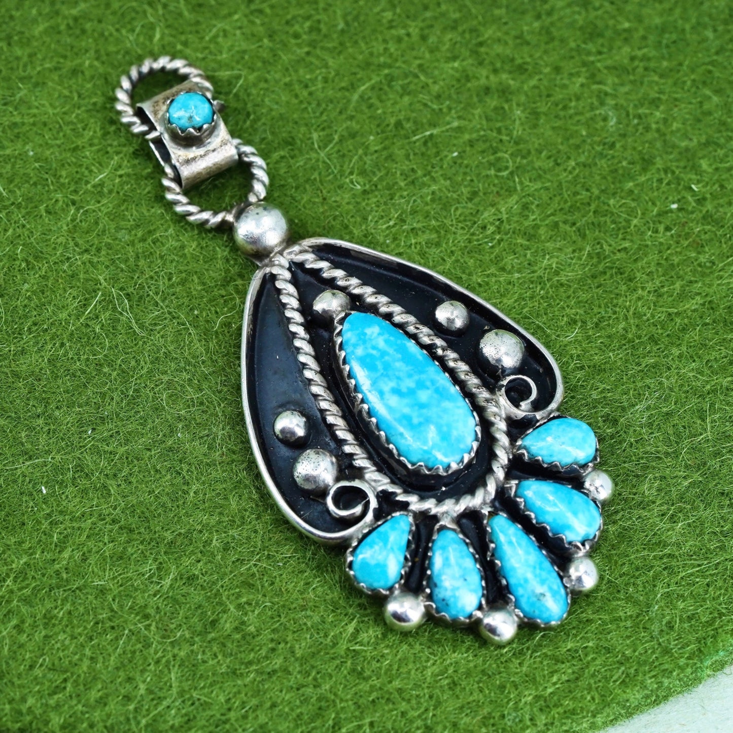 Native American R. Charley sterling 925 silver teardrop pendant with turquoise