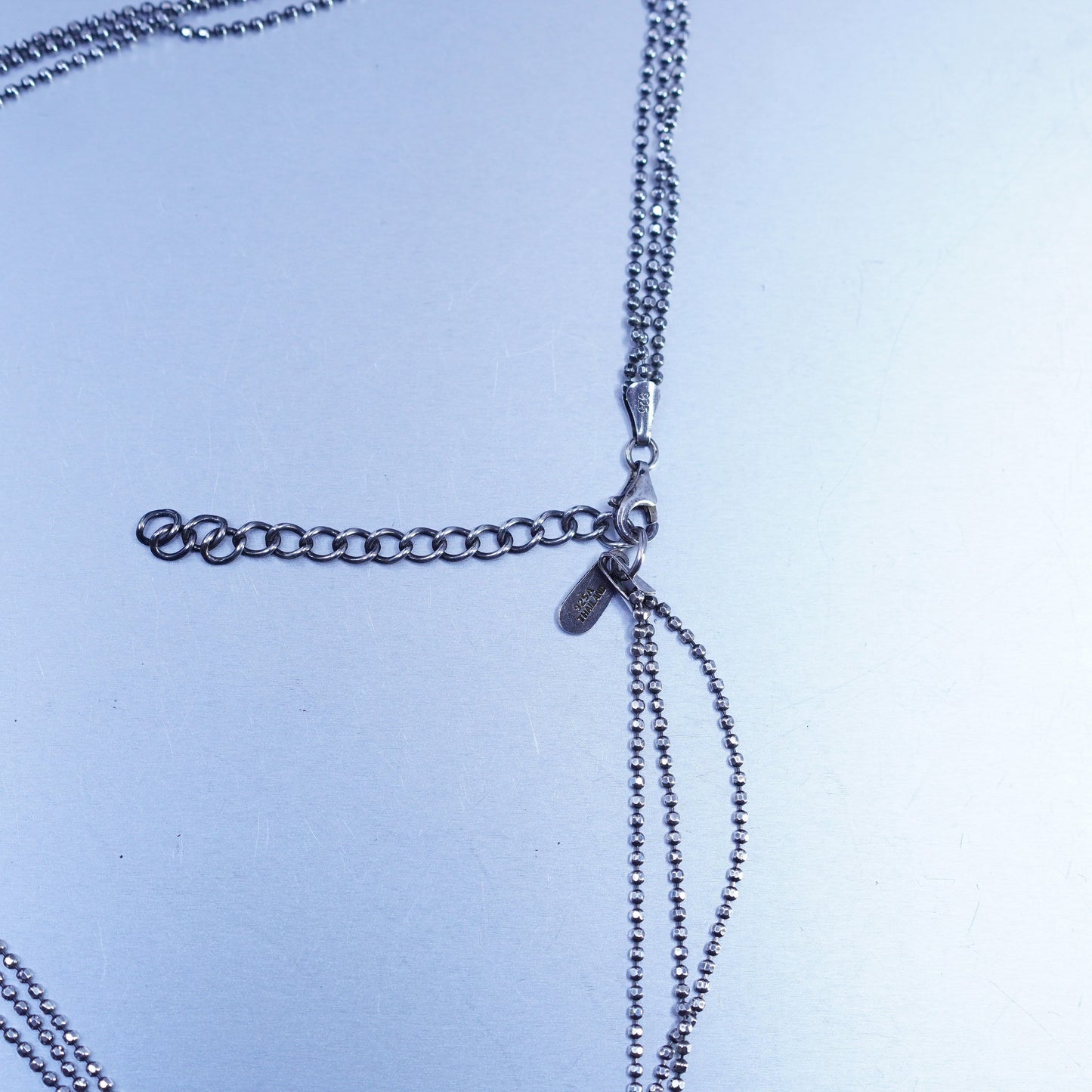 16”, vintage Sterling 925 silver handmade multi strands bead chain necklace