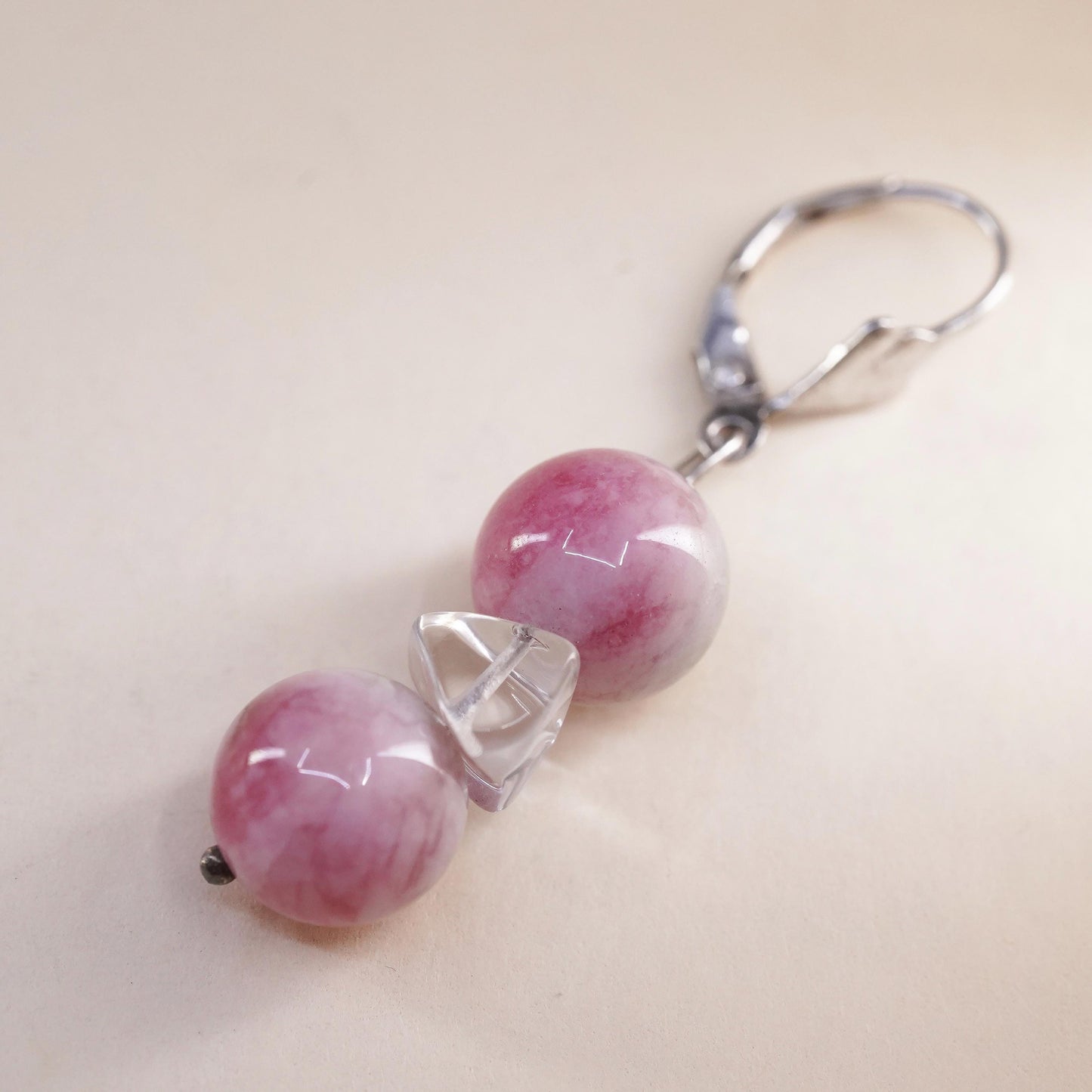 Southwestern sterling silver 925 handmade single earring with pink quartz bead