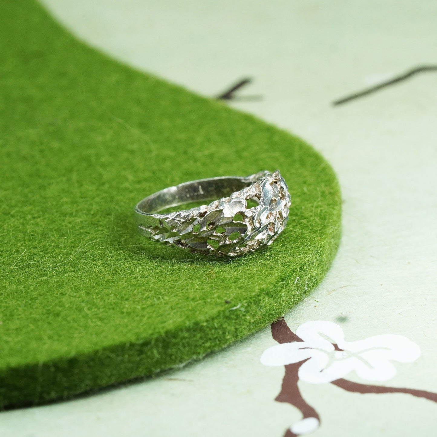 Size 5.5, vintage sterling silver handmade ring, Mexico textured 925 band