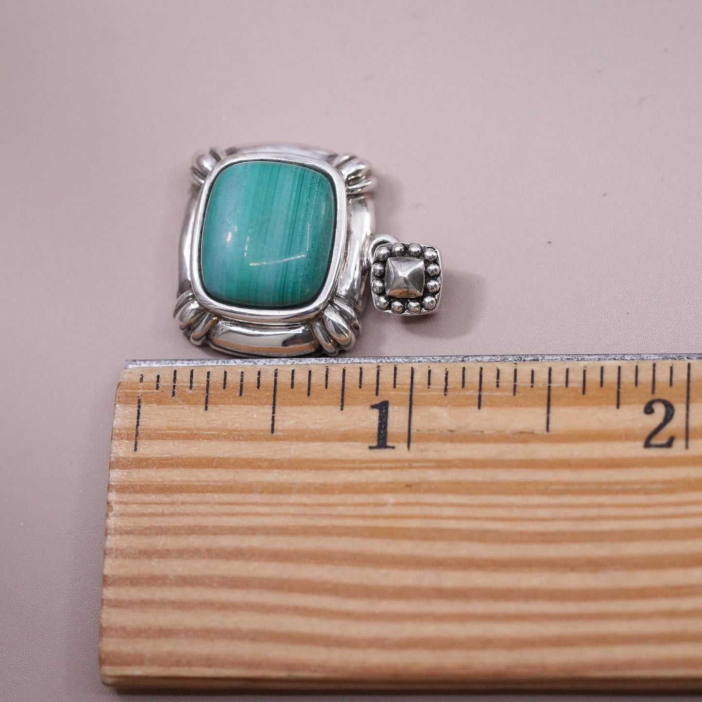 Vintage Sterling 925 silver handmade pendant with malachite