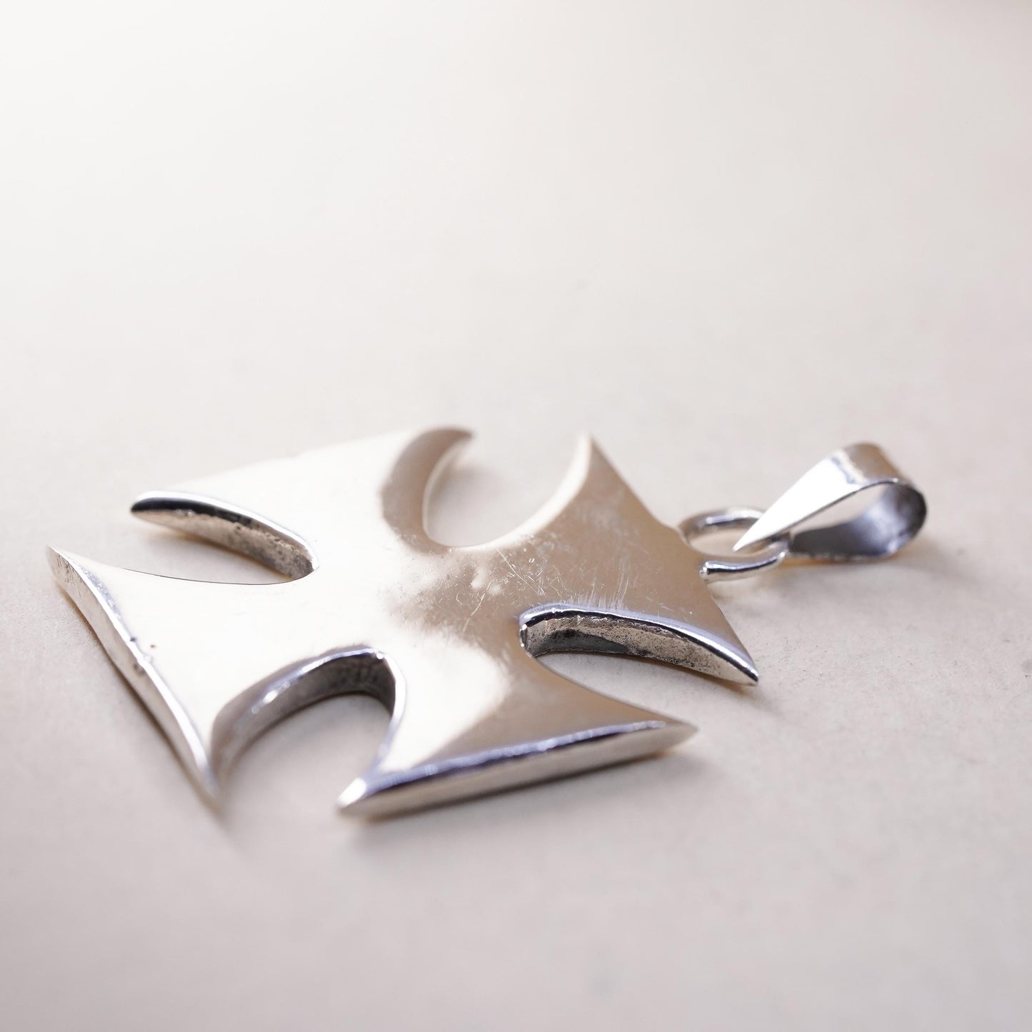 Sterling Silver Maltese Cross Pendant, Gothic Cross Charm, Biker Jewelry
