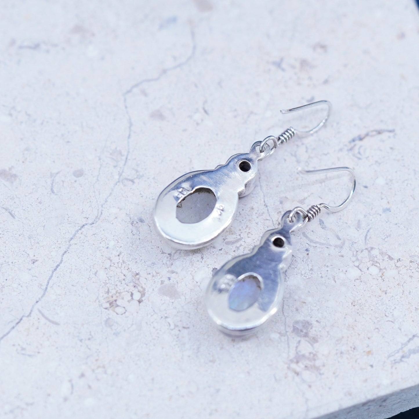 Vintage Sterling 926 silver handmade earrings with oval moonstone and garnet
