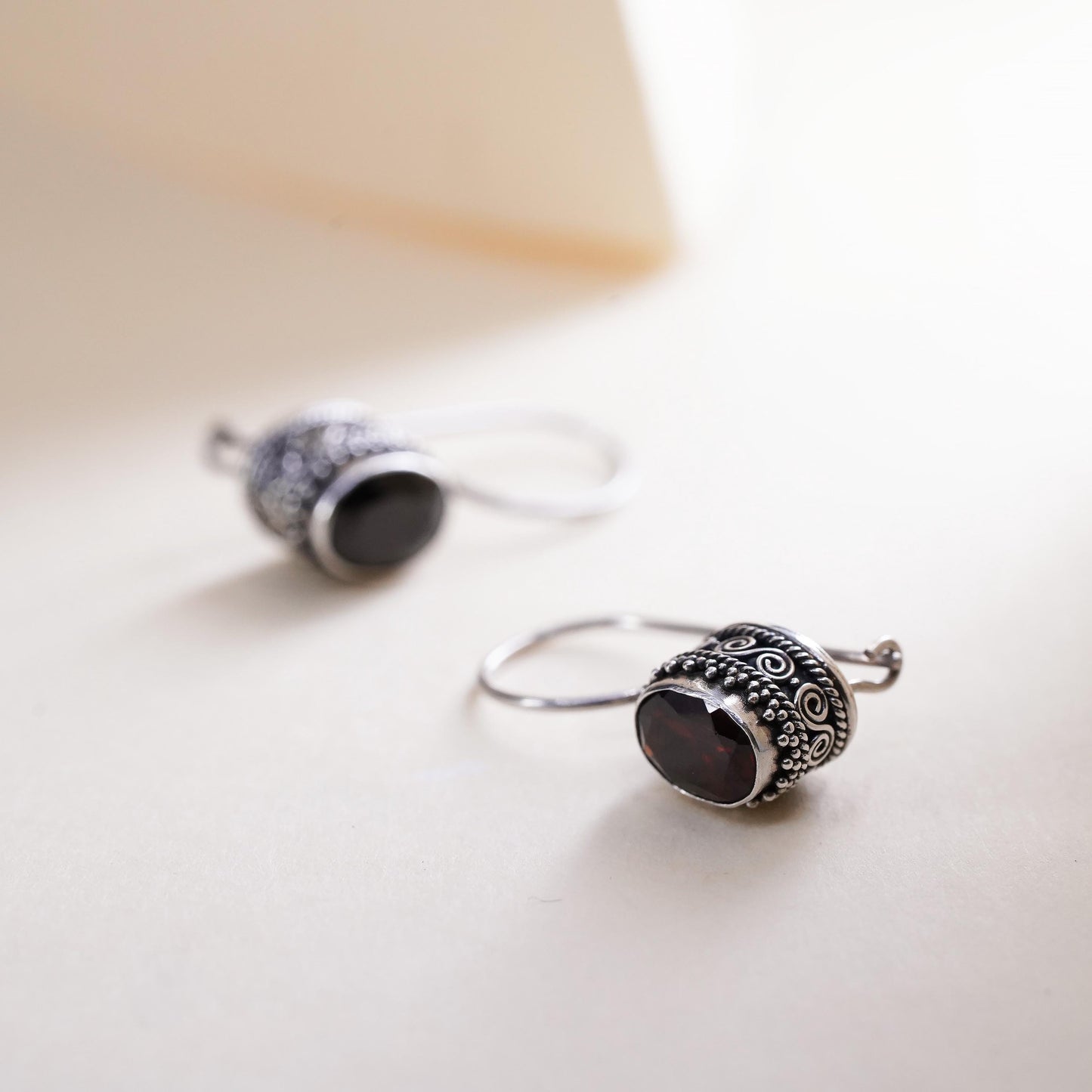 Vintage sterling silver 925 handmade earrings with garnet